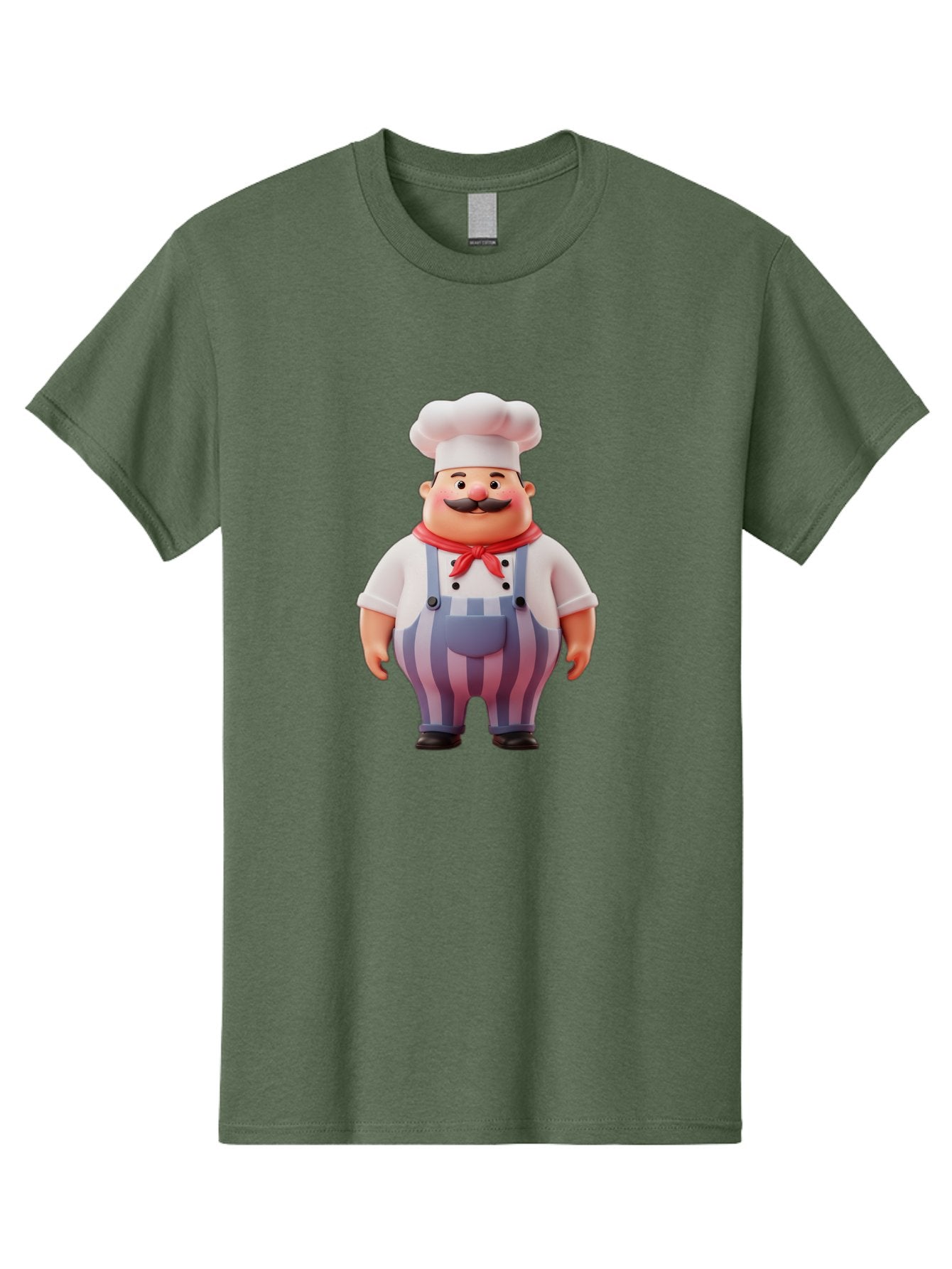 Chef-2 Men'S Graphic Tee, 100% Cotton, Comfortable Casual Summer Wear, Machine Washable, Cartoon Chef, 3D Character, Chef'S Hat, Red Bandana, Striped Overalls, Mustache, Cooking Personality, Culinary Art, Foodie Character, Cartoon Mascot, Bac805 9