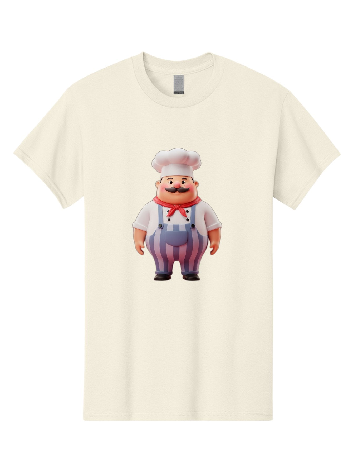 Chef-2 Men'S Graphic Tee, 100% Cotton, Comfortable Casual Summer Wear, Machine Washable, Cartoon Chef, 3D Character, Chef'S Hat, Red Bandana, Striped Overalls, Mustache, Cooking Personality, Culinary Art, Foodie Character, Cartoon Mascot, Bac805 13