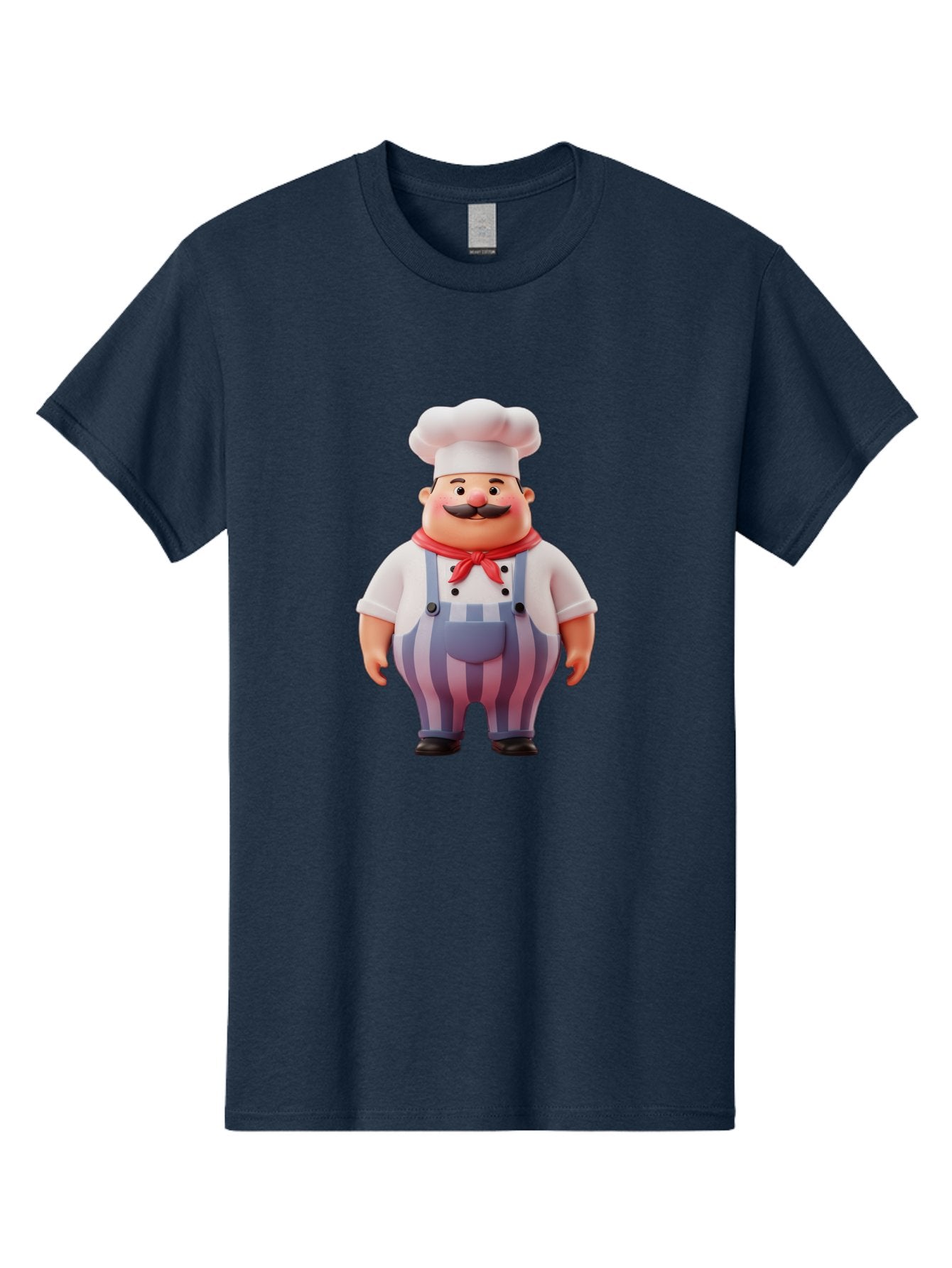 Chef-2 Men'S Graphic Tee, 100% Cotton, Comfortable Casual Summer Wear, Machine Washable, Cartoon Chef, 3D Character, Chef'S Hat, Red Bandana, Striped Overalls, Mustache, Cooking Personality, Culinary Art, Foodie Character, Cartoon Mascot, Bac805 6