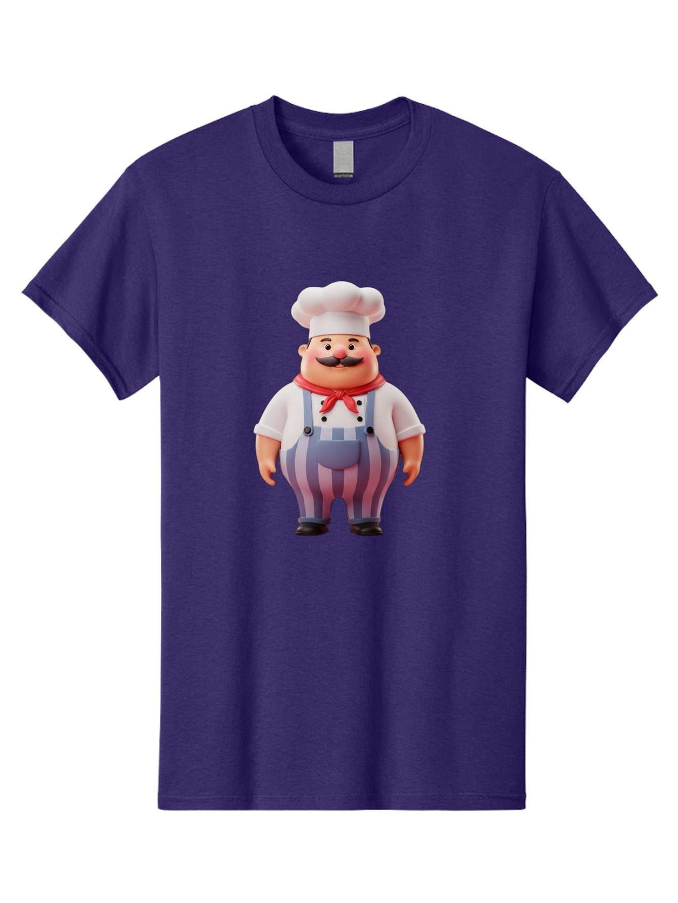 Chef-2 Men'S Graphic Tee, 100% Cotton, Comfortable Casual Summer Wear, Machine Washable, Cartoon Chef, 3D Character, Chef'S Hat, Red Bandana, Striped Overalls, Mustache, Cooking Personality, Culinary Art, Foodie Character, Cartoon Mascot, Bac805 8