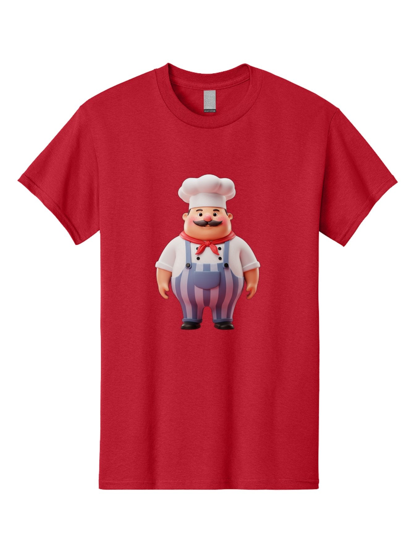 Chef-2 Men'S Graphic Tee, 100% Cotton, Comfortable Casual Summer Wear, Machine Washable, Cartoon Chef, 3D Character, Chef'S Hat, Red Bandana, Striped Overalls, Mustache, Cooking Personality, Culinary Art, Foodie Character, Cartoon Mascot, Bac805