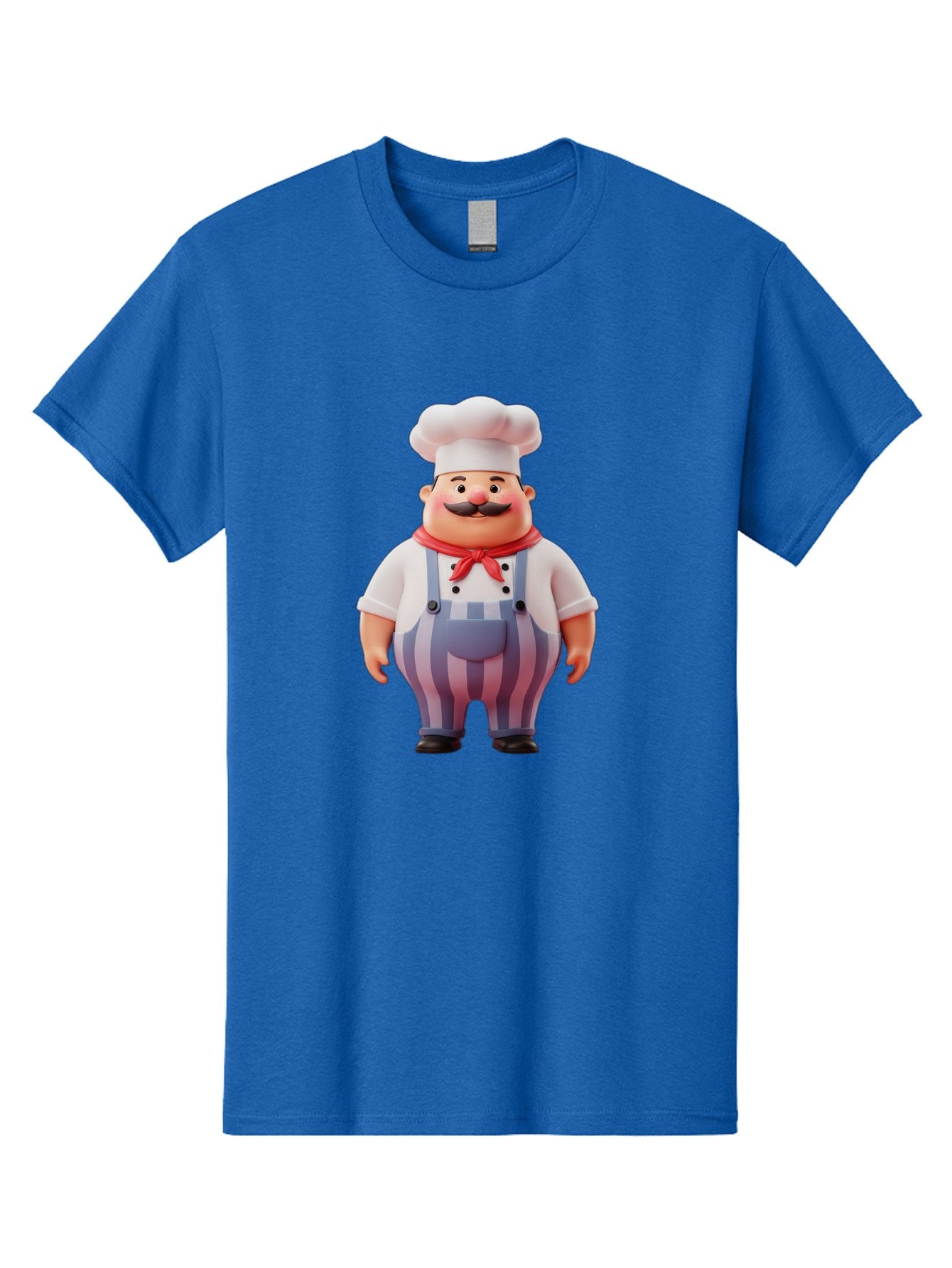 Chef-2 Men'S Graphic Tee, 100% Cotton, Comfortable Casual Summer Wear, Machine Washable, Cartoon Chef, 3D Character, Chef'S Hat, Red Bandana, Striped Overalls, Mustache, Cooking Personality, Culinary Art, Foodie Character, Cartoon Mascot, Bac805