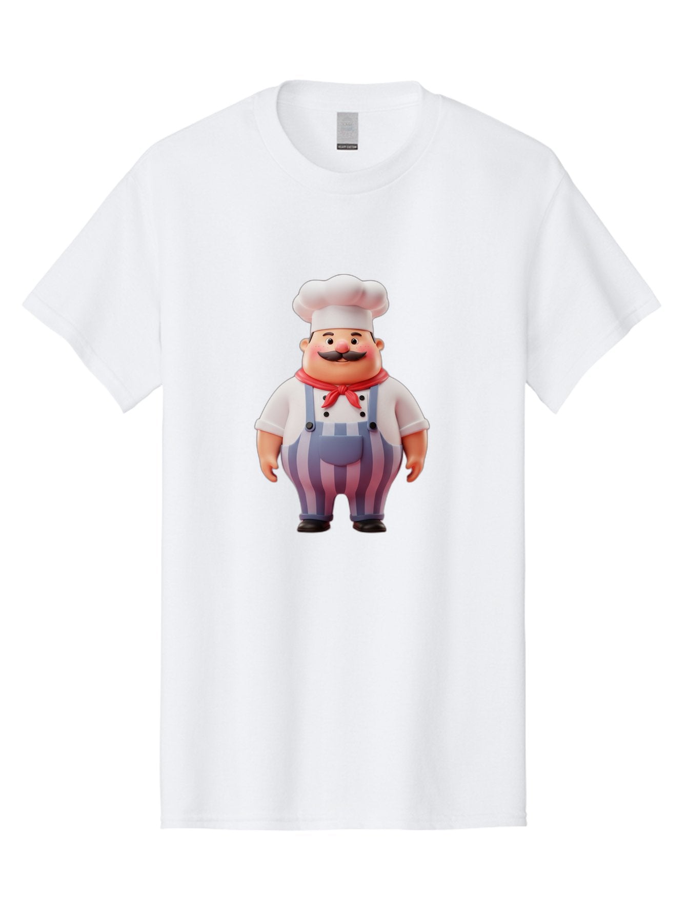 Chef-2 Men'S Graphic Tee, 100% Cotton, Comfortable Casual Summer Wear, Machine Washable, Cartoon Chef, 3D Character, Chef'S Hat, Red Bandana, Striped Overalls, Mustache, Cooking Personality, Culinary Art, Foodie Character, Cartoon Mascot, Bac805 10
