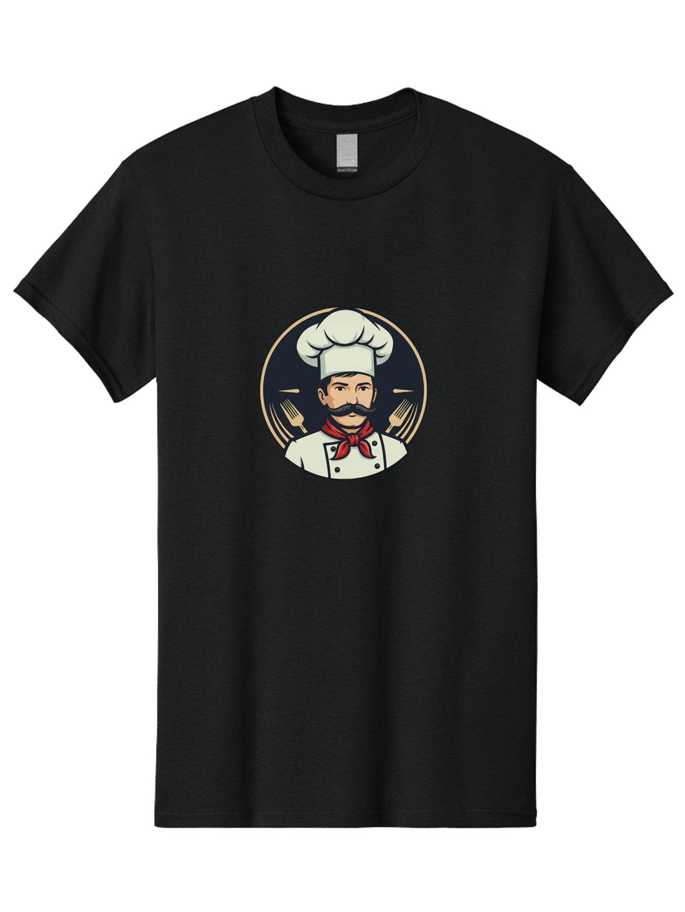 Chef-5 Men'S Graphic Tee, 100% Cotton, Comfortable Casual Summer Wear, Machine Washable, Cartoon Chef, Cooking Expert, Culinary Master, Red Neckerchief, White Hat, Black Mustache, Restaurant Icon, Chef'S Coat, Fine Dining, Utensils, Fork, Bac808 11