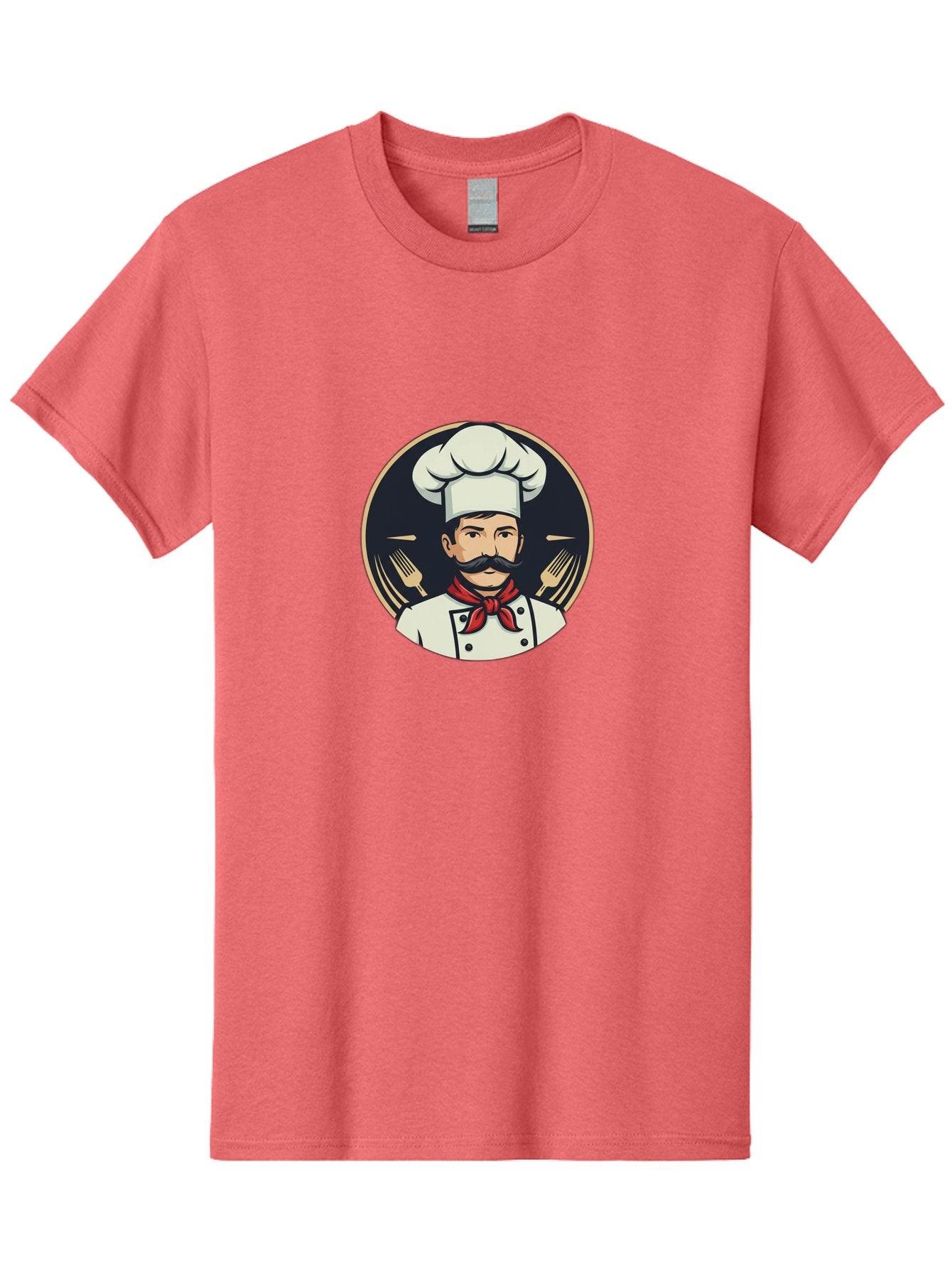 Chef-5 Men'S Graphic Tee, 100% Cotton, Comfortable Casual Summer Wear, Machine Washable, Cartoon Chef, Cooking Expert, Culinary Master, Red Neckerchief, White Hat, Black Mustache, Restaurant Icon, Chef'S Coat, Fine Dining, Utensils, Fork, Bac808 14