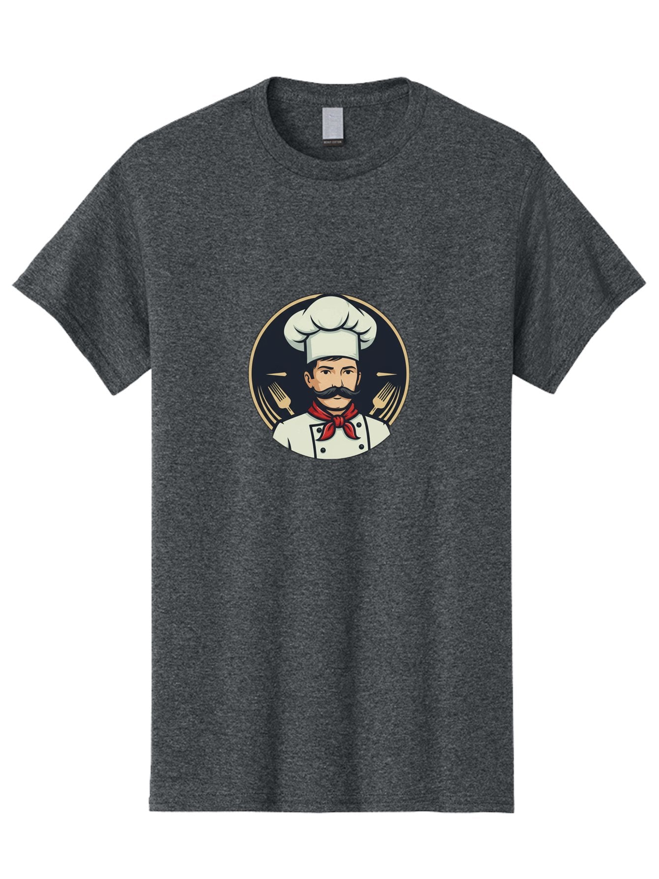 Chef-5 Men'S Graphic Tee, 100% Cotton, Comfortable Casual Summer Wear, Machine Washable, Cartoon Chef, Cooking Expert, Culinary Master, Red Neckerchief, White Hat, Black Mustache, Restaurant Icon, Chef'S Coat, Fine Dining, Utensils, Fork, Bac808 9