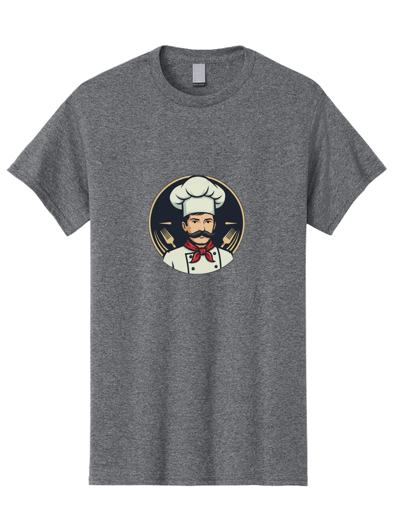 Chef-5 Men'S Graphic Tee, 100% Cotton, Comfortable Casual Summer Wear, Machine Washable, Cartoon Chef, Cooking Expert, Culinary Master, Red Neckerchief, White Hat, Black Mustache, Restaurant Icon, Chef'S Coat, Fine Dining, Utensils, Fork, Bac808 8