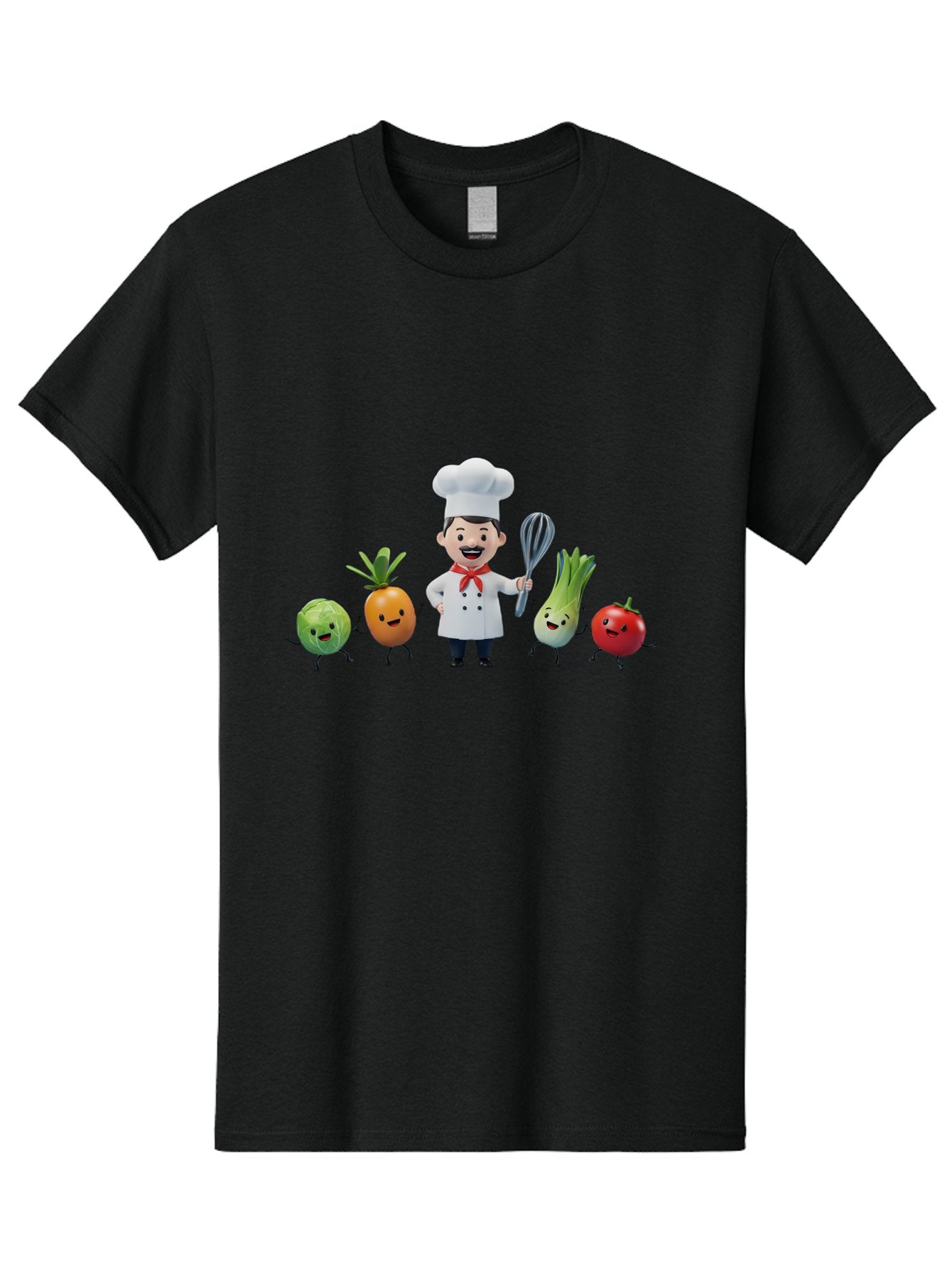Chef-And-Vegetables Men'S Graphic Tee, 100% Cotton, Comfortable Casual Summer Wear, Machine Washable, Cartoon Chef, Happy Vegetables, Cooking Together, Healthy Food, Kitchen Fun, Animated Characters, Cheerful Scene, Food Preparation, Bac809 14