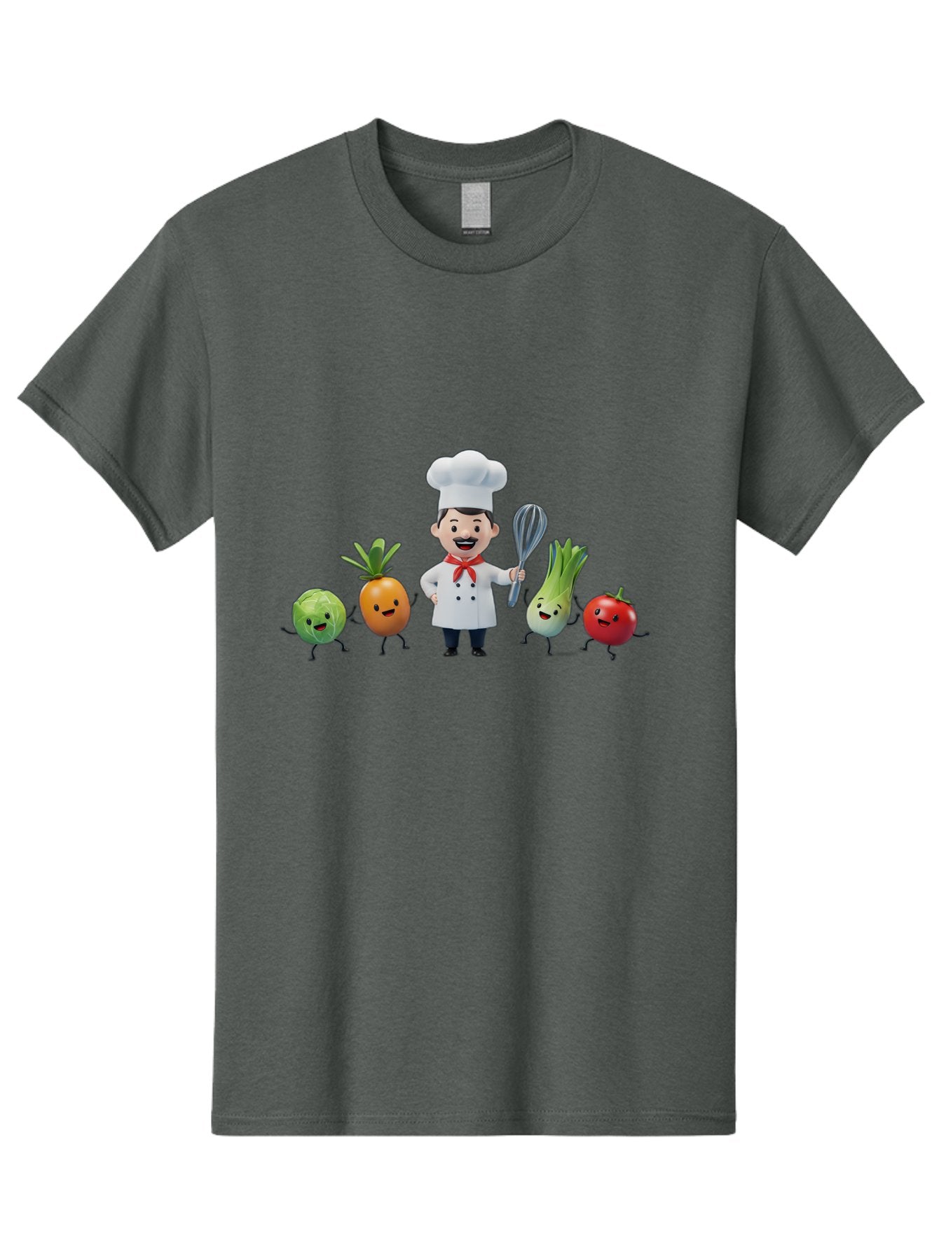Chef-And-Vegetables Men'S Graphic Tee, 100% Cotton, Comfortable Casual Summer Wear, Machine Washable, Cartoon Chef, Happy Vegetables, Cooking Together, Healthy Food, Kitchen Fun, Animated Characters, Cheerful Scene, Food Preparation, Bac809 13