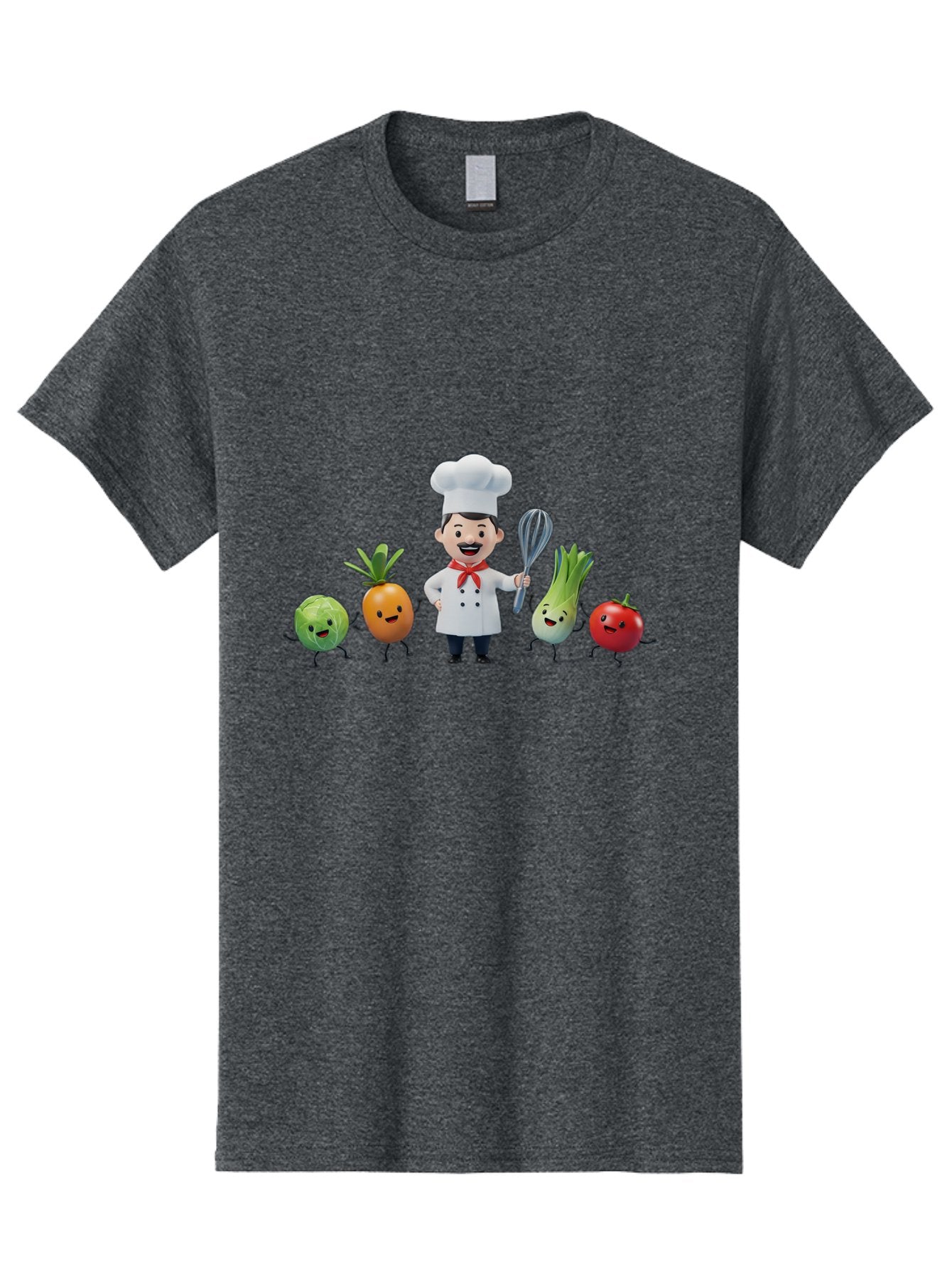 Chef-And-Vegetables Men'S Graphic Tee, 100% Cotton, Comfortable Casual Summer Wear, Machine Washable, Cartoon Chef, Happy Vegetables, Cooking Together, Healthy Food, Kitchen Fun, Animated Characters, Cheerful Scene, Food Preparation, Bac809 4