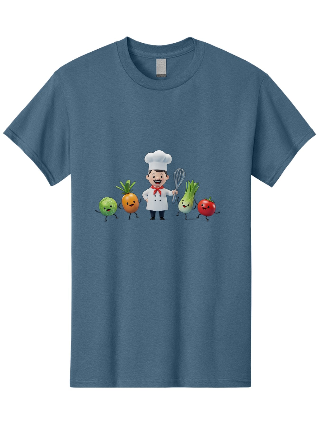Chef-And-Vegetables Men'S Graphic Tee, 100% Cotton, Comfortable Casual Summer Wear, Machine Washable, Cartoon Chef, Happy Vegetables, Cooking Together, Healthy Food, Kitchen Fun, Animated Characters, Cheerful Scene, Food Preparation, Bac809 11