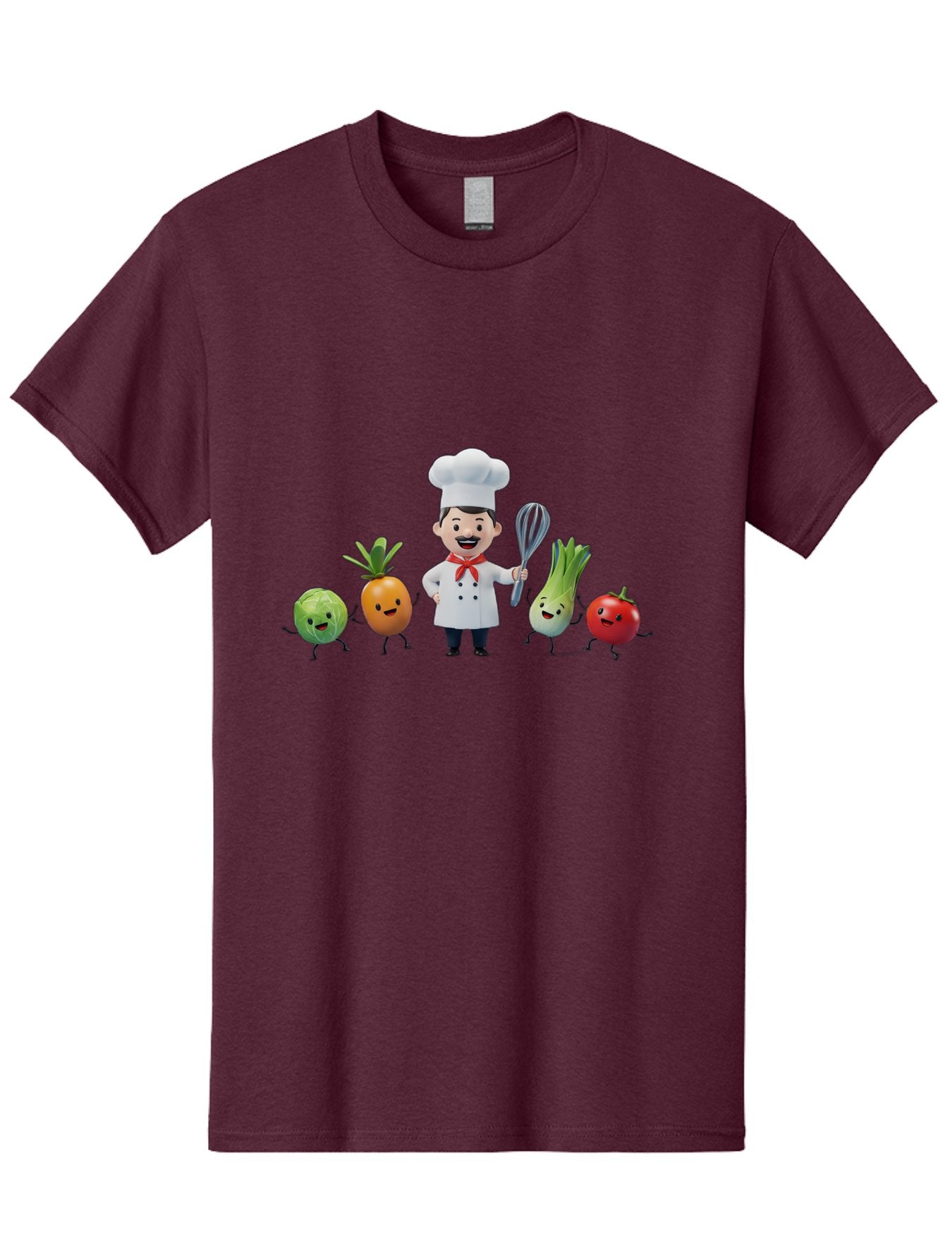 Chef-And-Vegetables Men'S Graphic Tee, 100% Cotton, Comfortable Casual Summer Wear, Machine Washable, Cartoon Chef, Happy Vegetables, Cooking Together, Healthy Food, Kitchen Fun, Animated Characters, Cheerful Scene, Food Preparation, Bac809 8