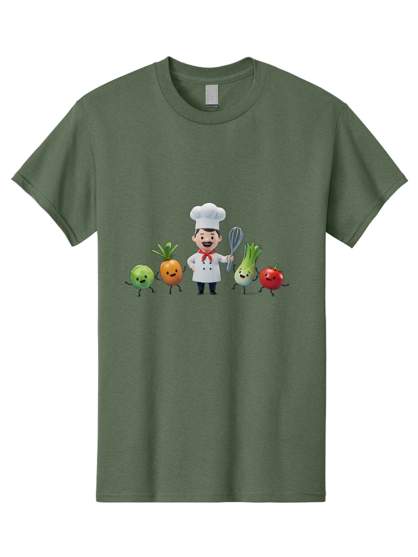 Chef-And-Vegetables Men'S Graphic Tee, 100% Cotton, Comfortable Casual Summer Wear, Machine Washable, Cartoon Chef, Happy Vegetables, Cooking Together, Healthy Food, Kitchen Fun, Animated Characters, Cheerful Scene, Food Preparation, Bac809 12