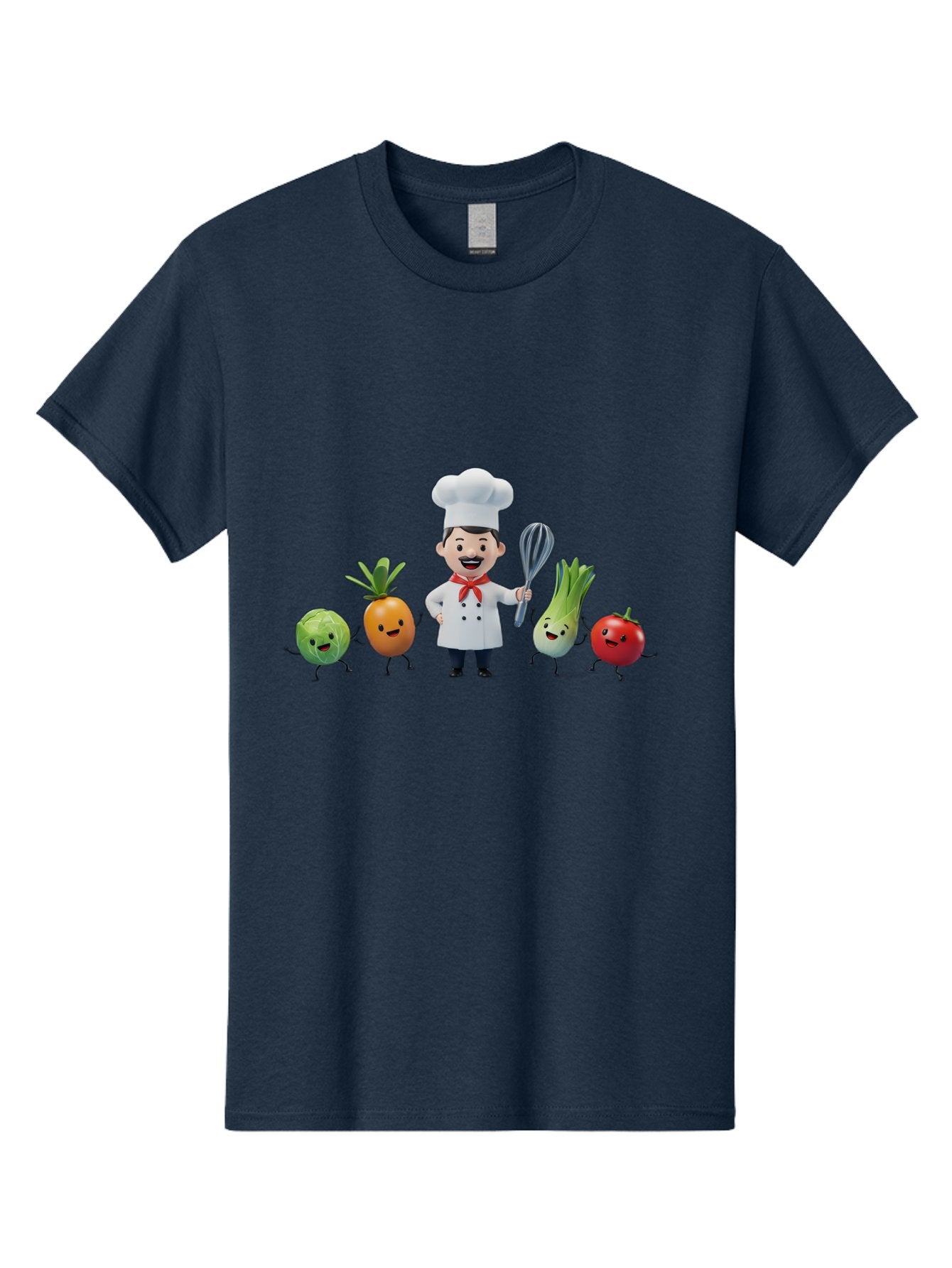 Chef-And-Vegetables Men'S Graphic Tee, 100% Cotton, Comfortable Casual Summer Wear, Machine Washable, Cartoon Chef, Happy Vegetables, Cooking Together, Healthy Food, Kitchen Fun, Animated Characters, Cheerful Scene, Food Preparation, Bac809 9