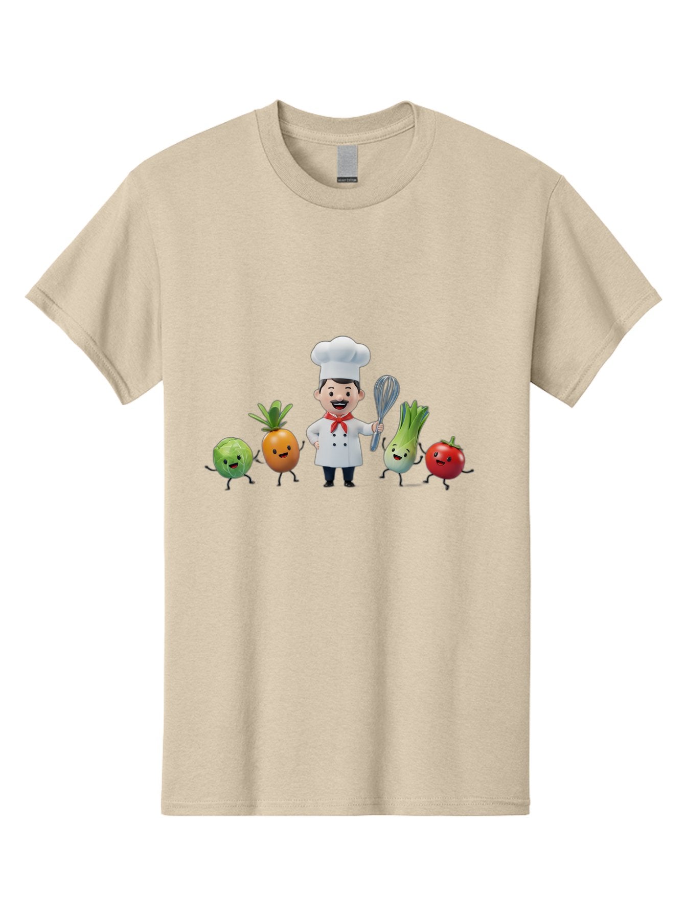 Chef-And-Vegetables Men'S Graphic Tee, 100% Cotton, Comfortable Casual Summer Wear, Machine Washable, Cartoon Chef, Happy Vegetables, Cooking Together, Healthy Food, Kitchen Fun, Animated Characters, Cheerful Scene, Food Preparation, Bac809 10