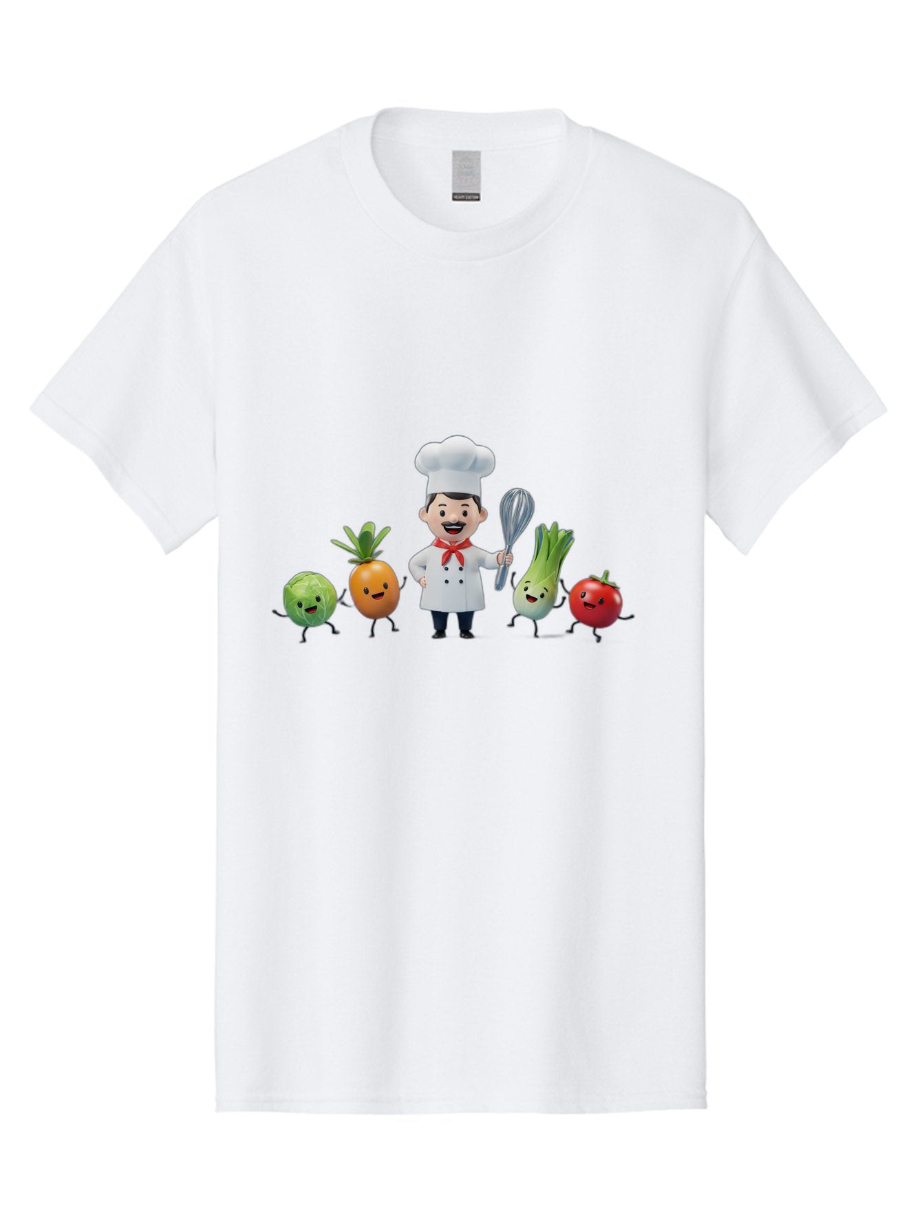 Chef-And-Vegetables Men'S Graphic Tee, 100% Cotton, Comfortable Casual Summer Wear, Machine Washable, Cartoon Chef, Happy Vegetables, Cooking Together, Healthy Food, Kitchen Fun, Animated Characters, Cheerful Scene, Food Preparation, Bac809 6