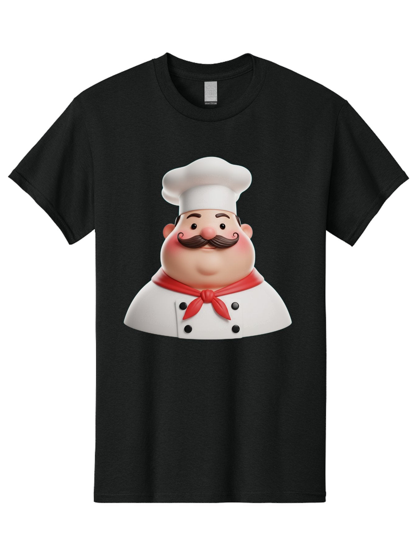 Chef-Character-2 Men'S Graphic Tee, 100% Cotton, Comfortable Casual Summer Wear, Machine Washable, Cartoon Chef, White Hat, Red Scarf, Mustache, Chef Character, Kitchen Staff, Cooking Illustration, Chef Illustration, Culinary Art, 3D Character Bac811