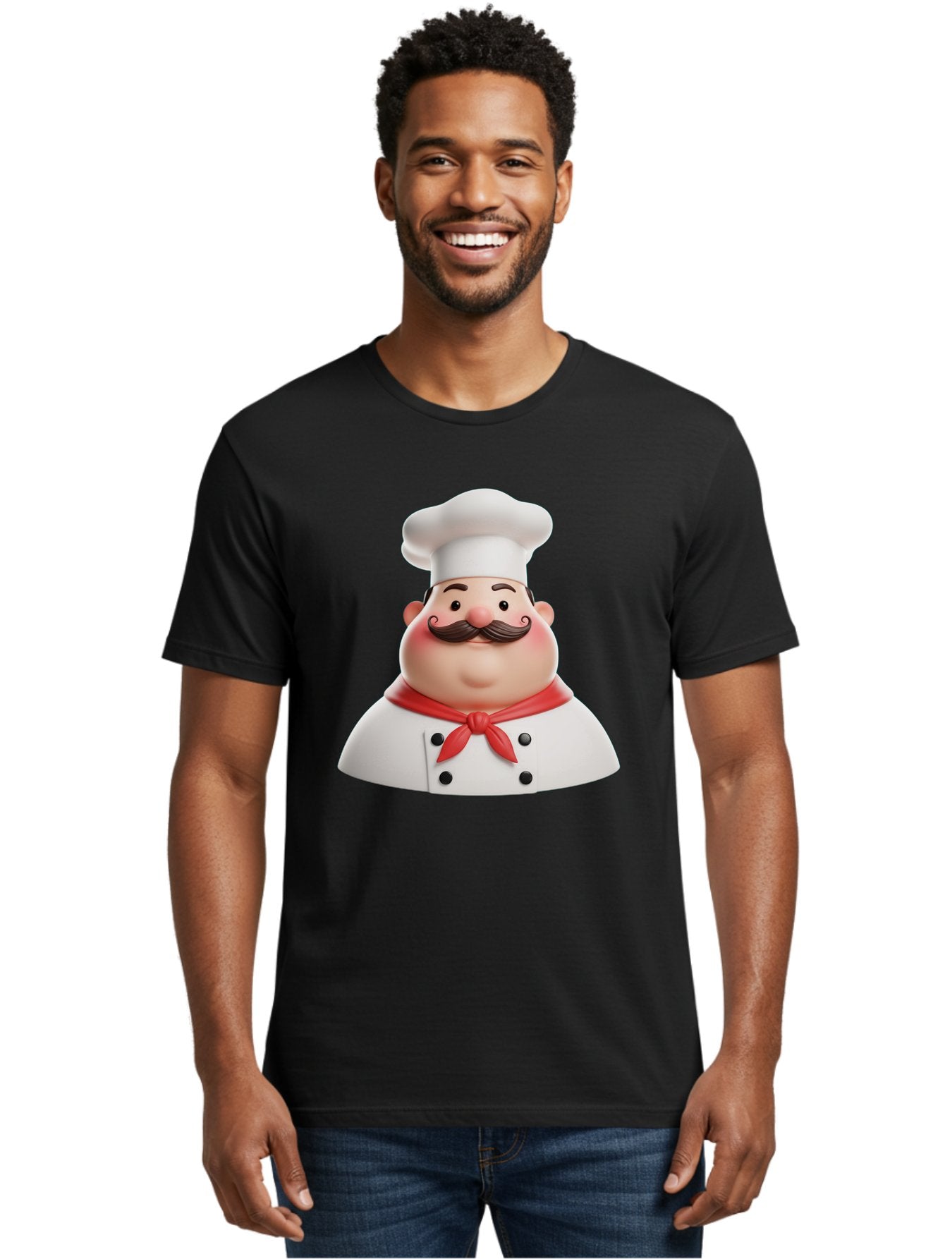 Chef-Character-2 Men'S Graphic Tee, 100% Cotton, Comfortable Casual Summer Wear, Machine Washable, Cartoon Chef, White Hat, Red Scarf, Mustache, Chef Character, Kitchen Staff, Cooking Illustration, Chef Illustration, Culinary Art, 3D Character Bac811 21