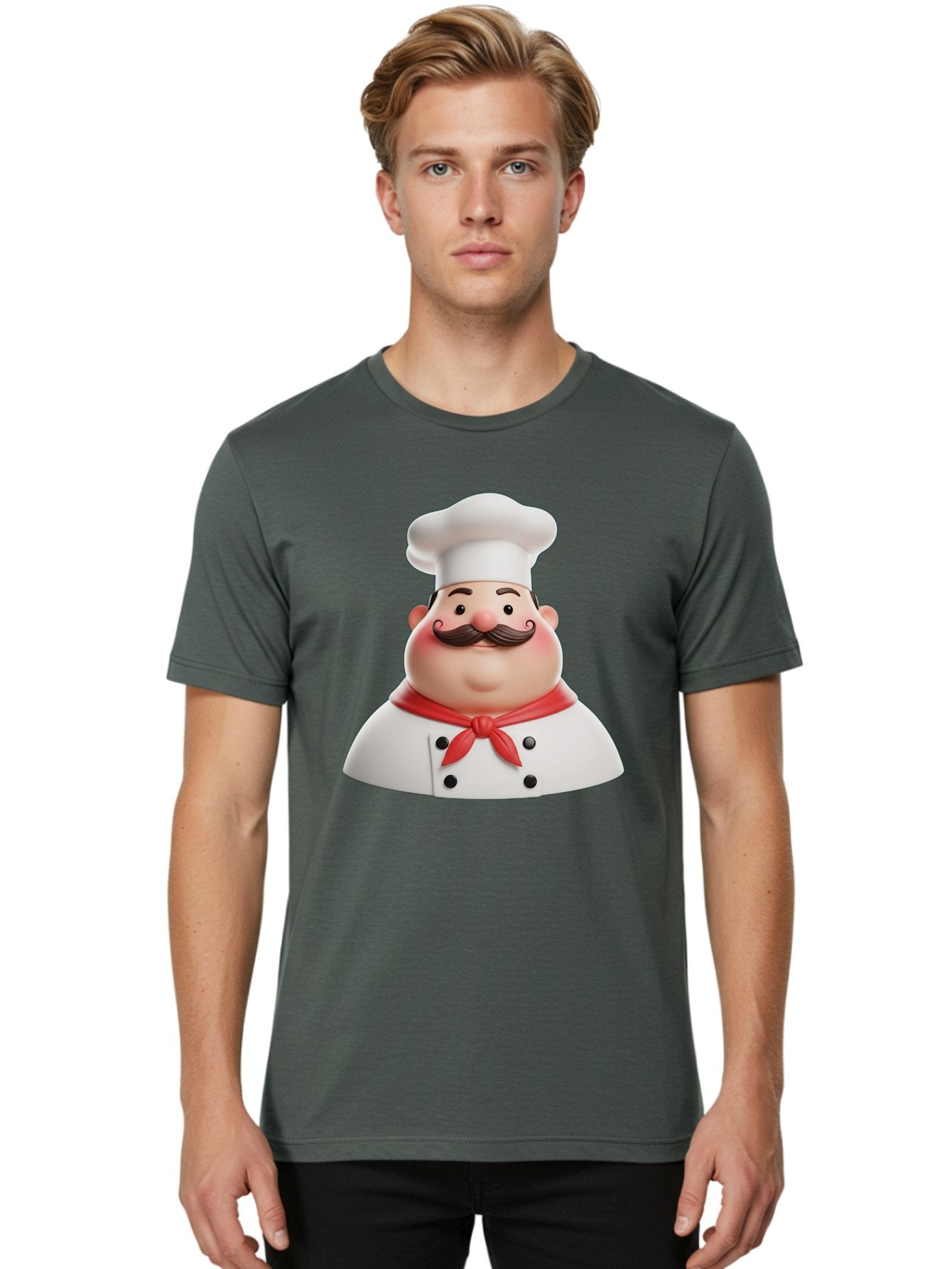 Chef-Character-2 Men'S Graphic Tee, 100% Cotton, Comfortable Casual Summer Wear, Machine Washable, Cartoon Chef, White Hat, Red Scarf, Mustache, Chef Character, Kitchen Staff, Cooking Illustration, Chef Illustration, Culinary Art, 3D Character Bac811 30