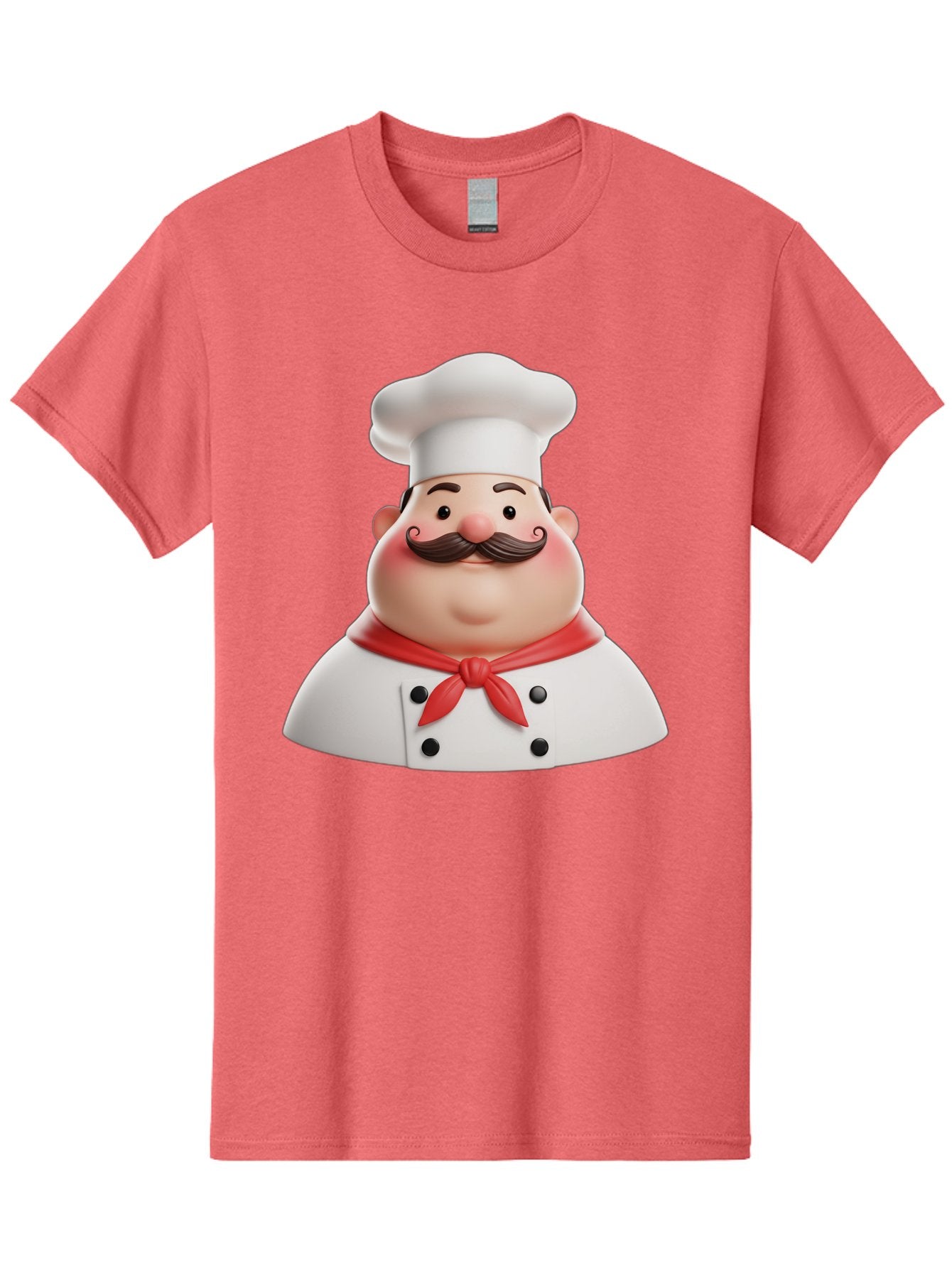 Chef-Character-2 Men'S Graphic Tee, 100% Cotton, Comfortable Casual Summer Wear, Machine Washable, Cartoon Chef, White Hat, Red Scarf, Mustache, Chef Character, Kitchen Staff, Cooking Illustration, Chef Illustration, Culinary Art, 3D Character Bac811 9