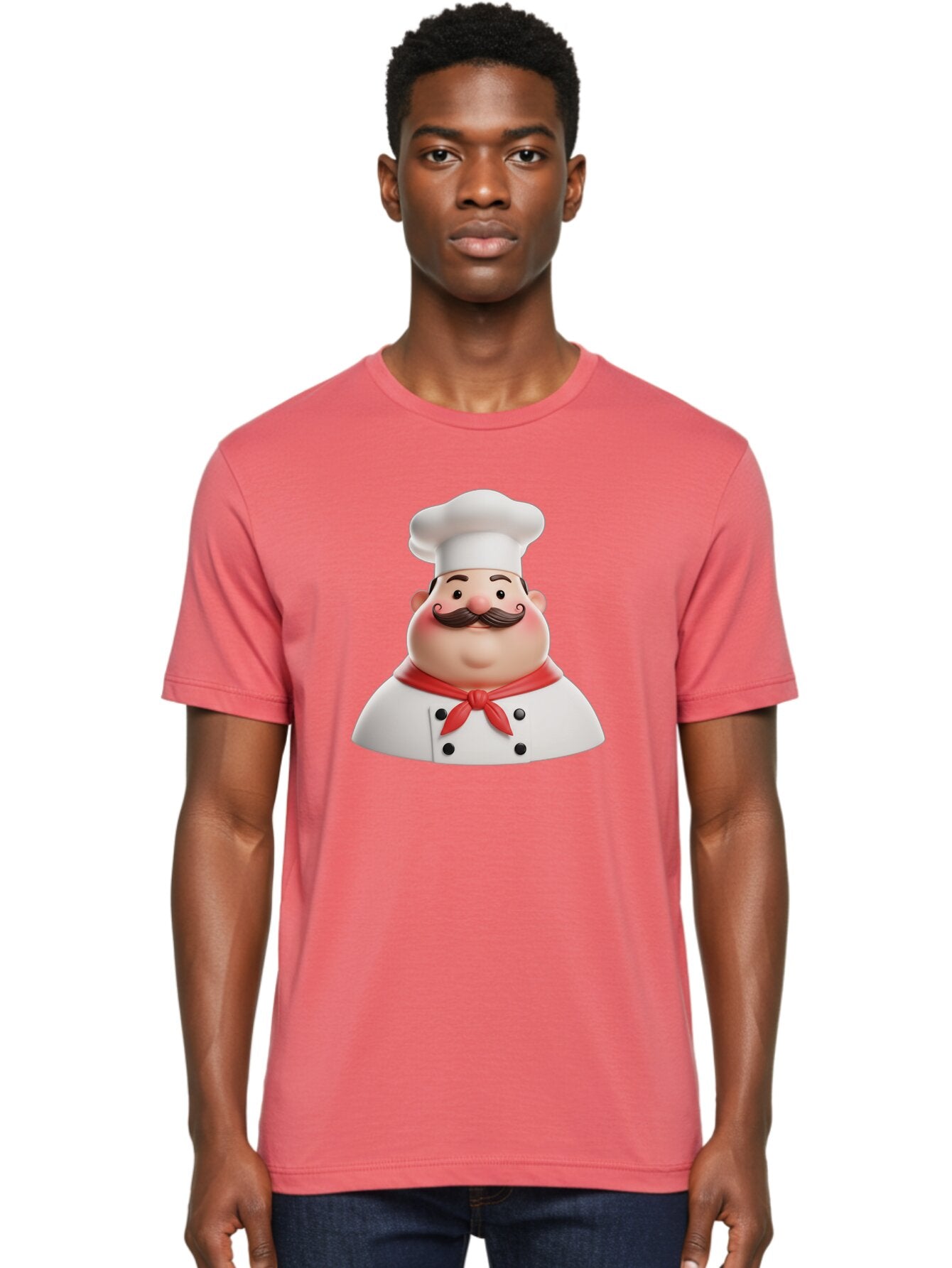 Chef-Character-2 Men'S Graphic Tee, 100% Cotton, Comfortable Casual Summer Wear, Machine Washable, Cartoon Chef, White Hat, Red Scarf, Mustache, Chef Character, Kitchen Staff, Cooking Illustration, Chef Illustration, Culinary Art, 3D Character Bac811 26