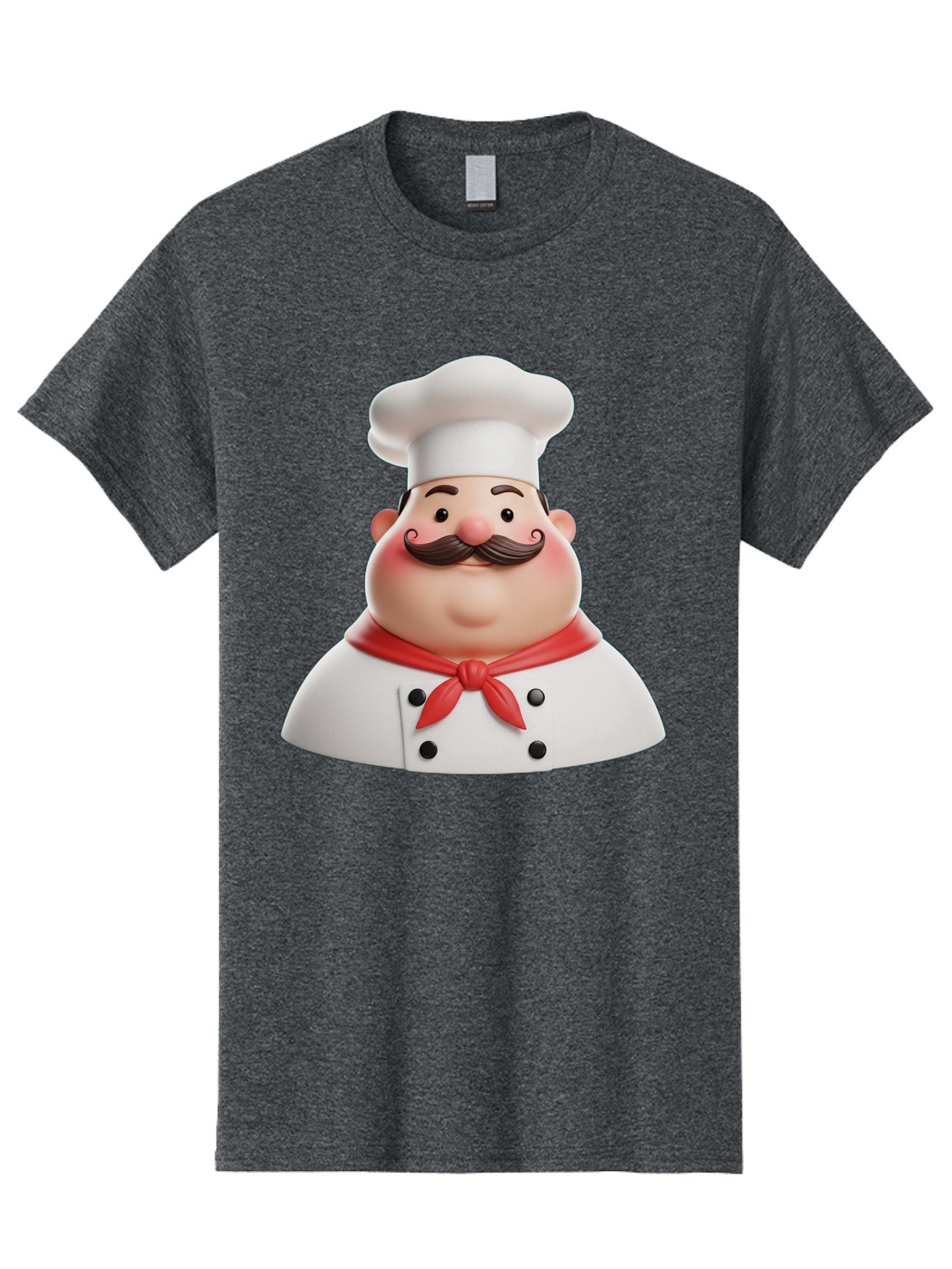 Chef-Character-2 Men'S Graphic Tee, 100% Cotton, Comfortable Casual Summer Wear, Machine Washable, Cartoon Chef, White Hat, Red Scarf, Mustache, Chef Character, Kitchen Staff, Cooking Illustration, Chef Illustration, Culinary Art, 3D Character Bac811 3