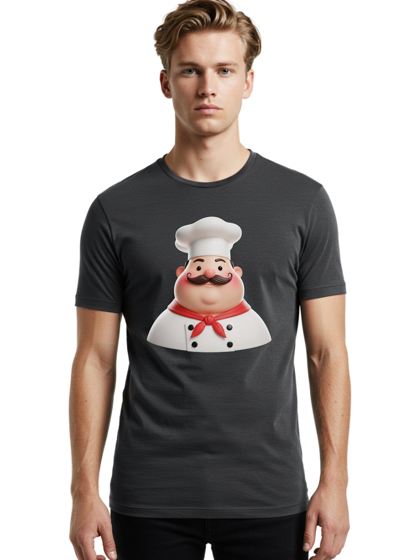 Chef-Character-2 Men'S Graphic Tee, 100% Cotton, Comfortable Casual Summer Wear, Machine Washable, Cartoon Chef, White Hat, Red Scarf, Mustache, Chef Character, Kitchen Staff, Cooking Illustration, Chef Illustration, Culinary Art, 3D Character Bac811 22