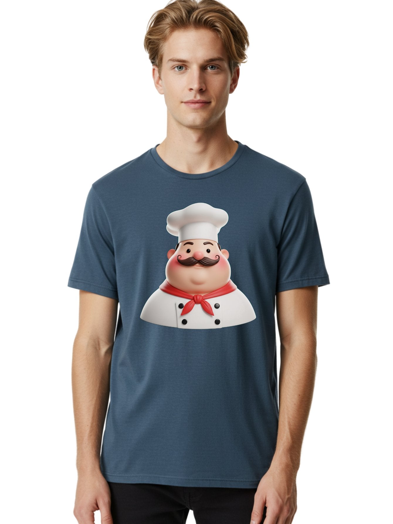 Chef-Character-2 Men'S Graphic Tee, 100% Cotton, Comfortable Casual Summer Wear, Machine Washable, Cartoon Chef, White Hat, Red Scarf, Mustache, Chef Character, Kitchen Staff, Cooking Illustration, Chef Illustration, Culinary Art, 3D Character Bac811 25