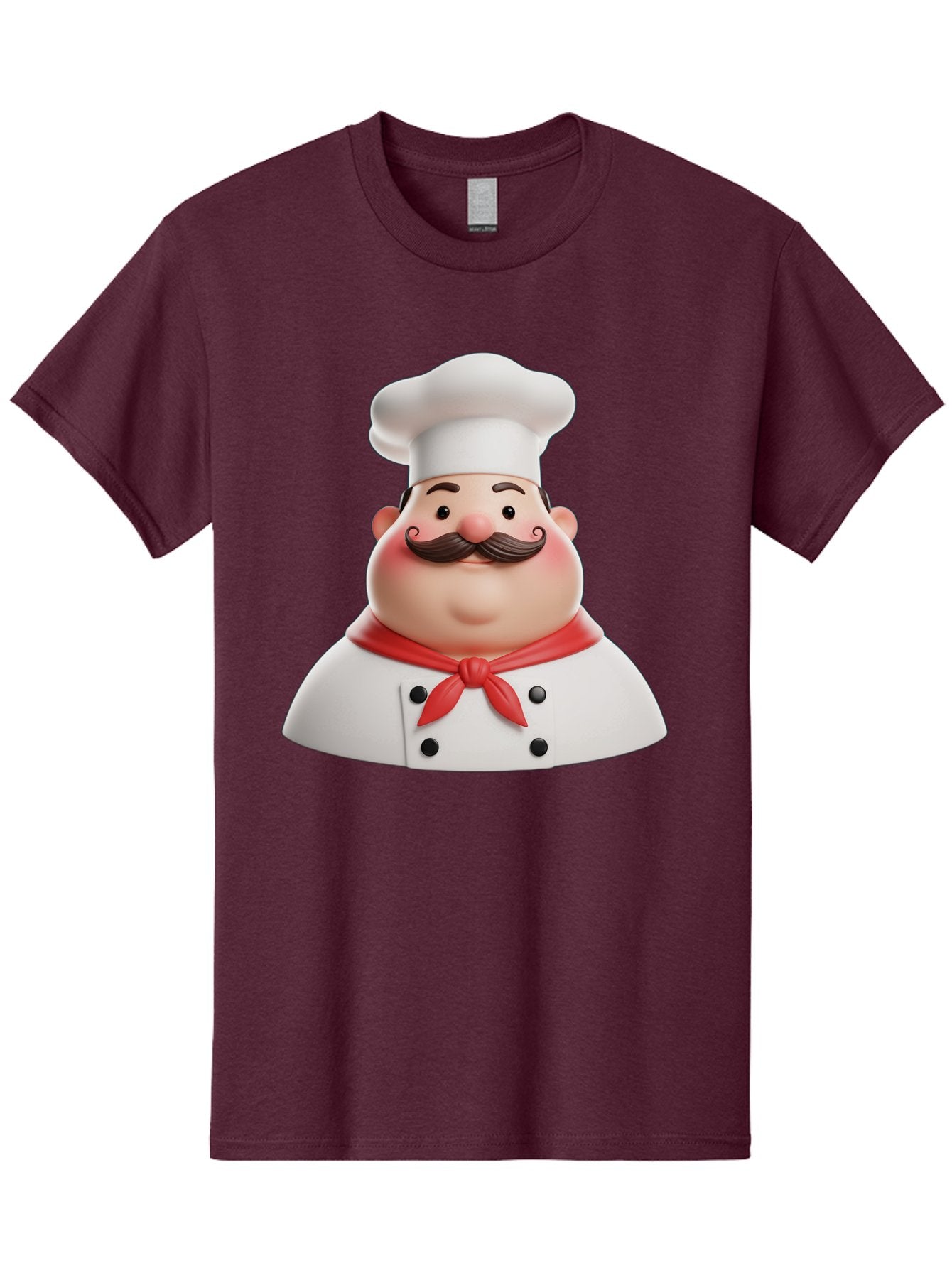 Chef-Character-2 Men'S Graphic Tee, 100% Cotton, Comfortable Casual Summer Wear, Machine Washable, Cartoon Chef, White Hat, Red Scarf, Mustache, Chef Character, Kitchen Staff, Cooking Illustration, Chef Illustration, Culinary Art, 3D Character Bac811 6