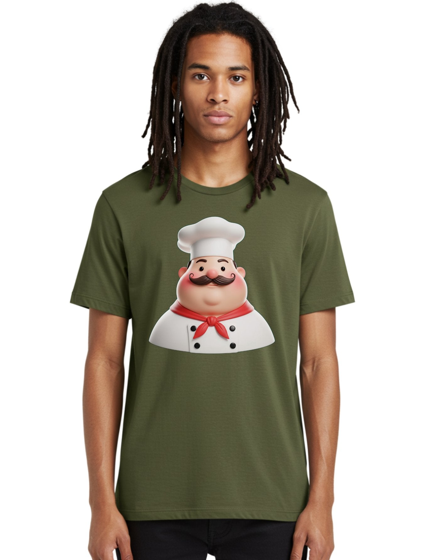 Chef-Character-2 Men'S Graphic Tee, 100% Cotton, Comfortable Casual Summer Wear, Machine Washable, Cartoon Chef, White Hat, Red Scarf, Mustache, Chef Character, Kitchen Staff, Cooking Illustration, Chef Illustration, Culinary Art, 3D Character Bac811 29