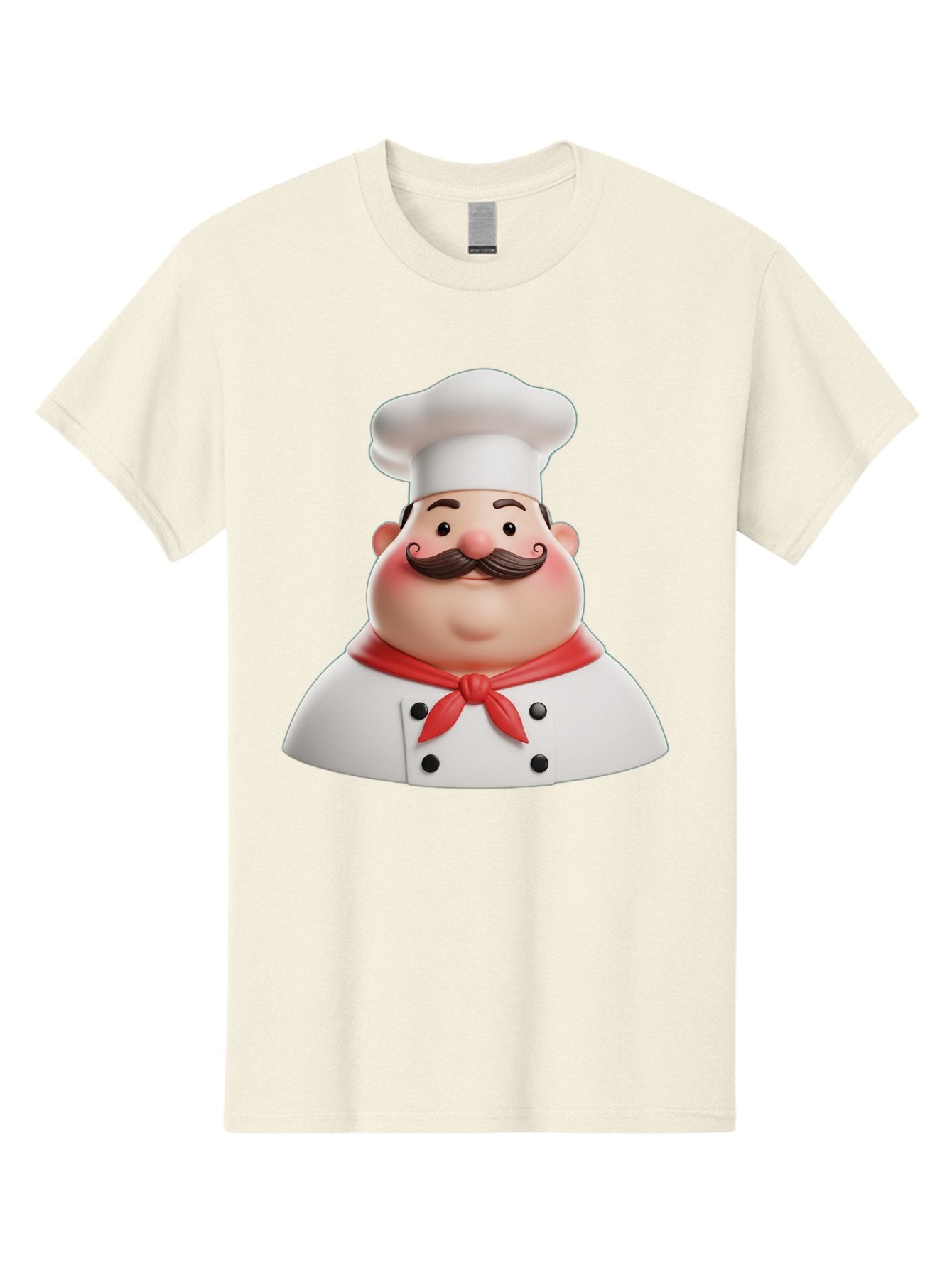 Chef-Character-2 Men'S Graphic Tee, 100% Cotton, Comfortable Casual Summer Wear, Machine Washable, Cartoon Chef, White Hat, Red Scarf, Mustache, Chef Character, Kitchen Staff, Cooking Illustration, Chef Illustration, Culinary Art, 3D Character Bac811 4