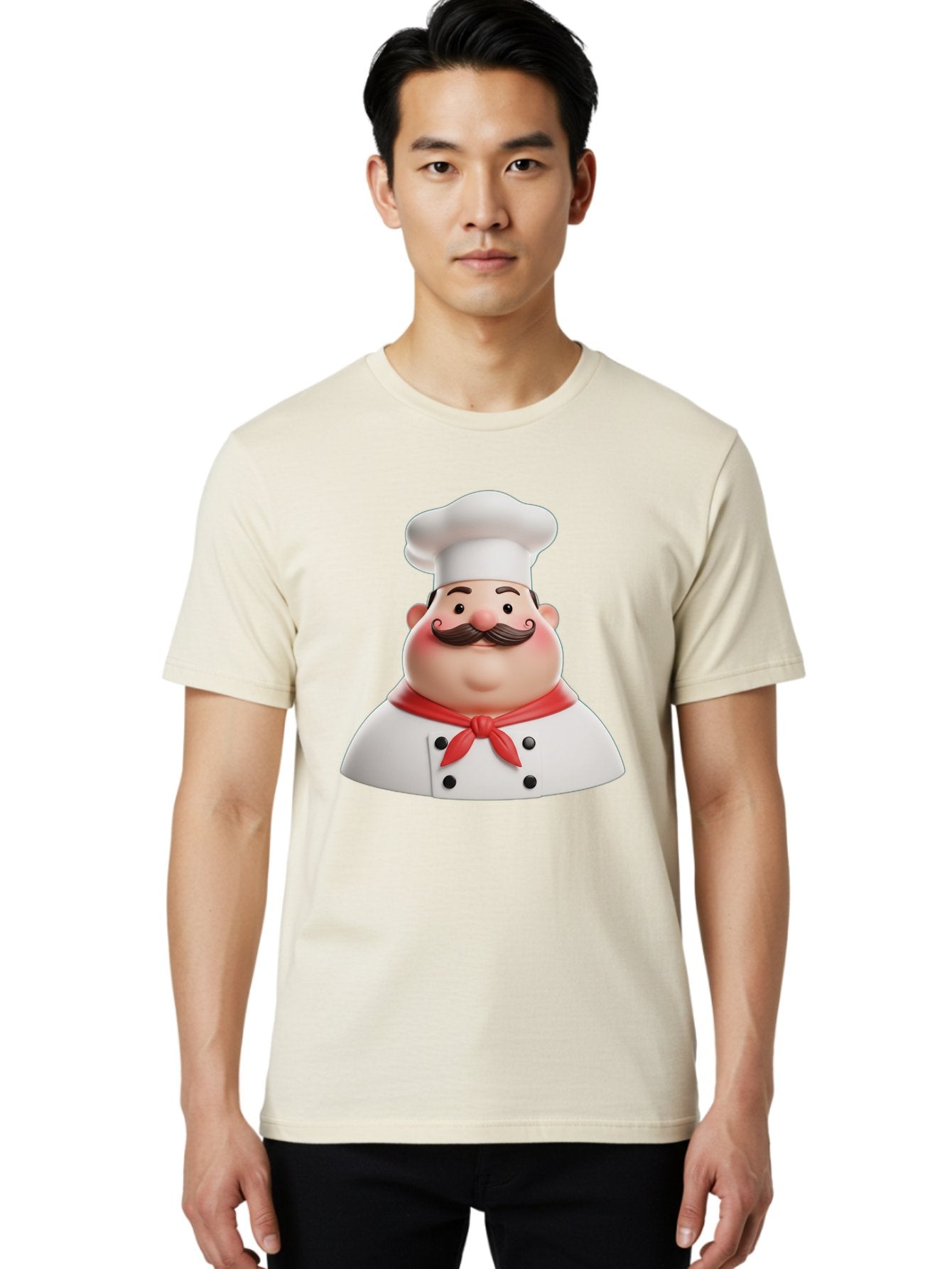 Chef-Character-2 Men'S Graphic Tee, 100% Cotton, Comfortable Casual Summer Wear, Machine Washable, Cartoon Chef, White Hat, Red Scarf, Mustache, Chef Character, Kitchen Staff, Cooking Illustration, Chef Illustration, Culinary Art, 3D Character Bac811 18