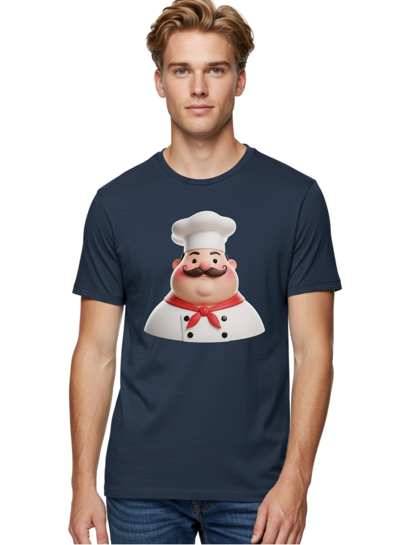 Chef-Character-2 Men'S Graphic Tee, 100% Cotton, Comfortable Casual Summer Wear, Machine Washable, Cartoon Chef, White Hat, Red Scarf, Mustache, Chef Character, Kitchen Staff, Cooking Illustration, Chef Illustration, Culinary Art, 3D Character Bac811 28