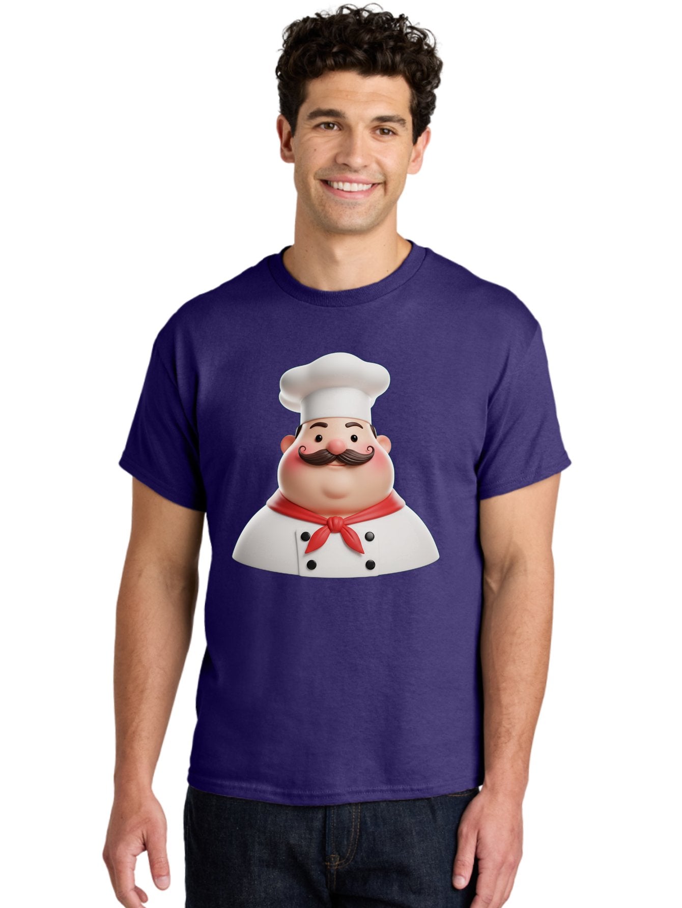 Chef-Character-2 Men'S Graphic Tee, 100% Cotton, Comfortable Casual Summer Wear, Machine Washable, Cartoon Chef, White Hat, Red Scarf, Mustache, Chef Character, Kitchen Staff, Cooking Illustration, Chef Illustration, Culinary Art, 3D Character Bac811 20