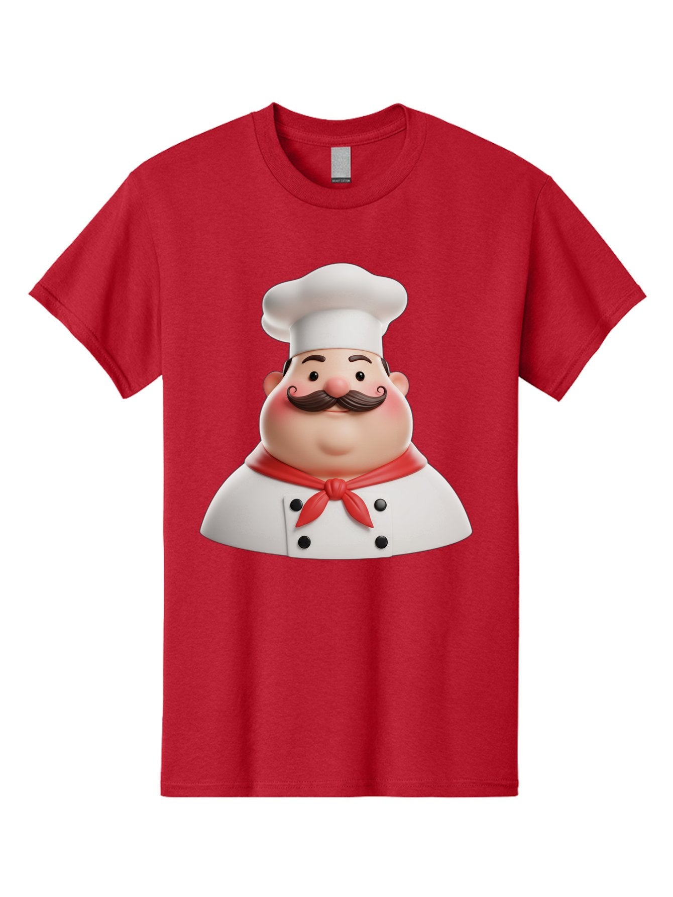 Chef-Character-2 Men'S Graphic Tee, 100% Cotton, Comfortable Casual Summer Wear, Machine Washable, Cartoon Chef, White Hat, Red Scarf, Mustache, Chef Character, Kitchen Staff, Cooking Illustration, Chef Illustration, Culinary Art, 3D Character Bac811 11
