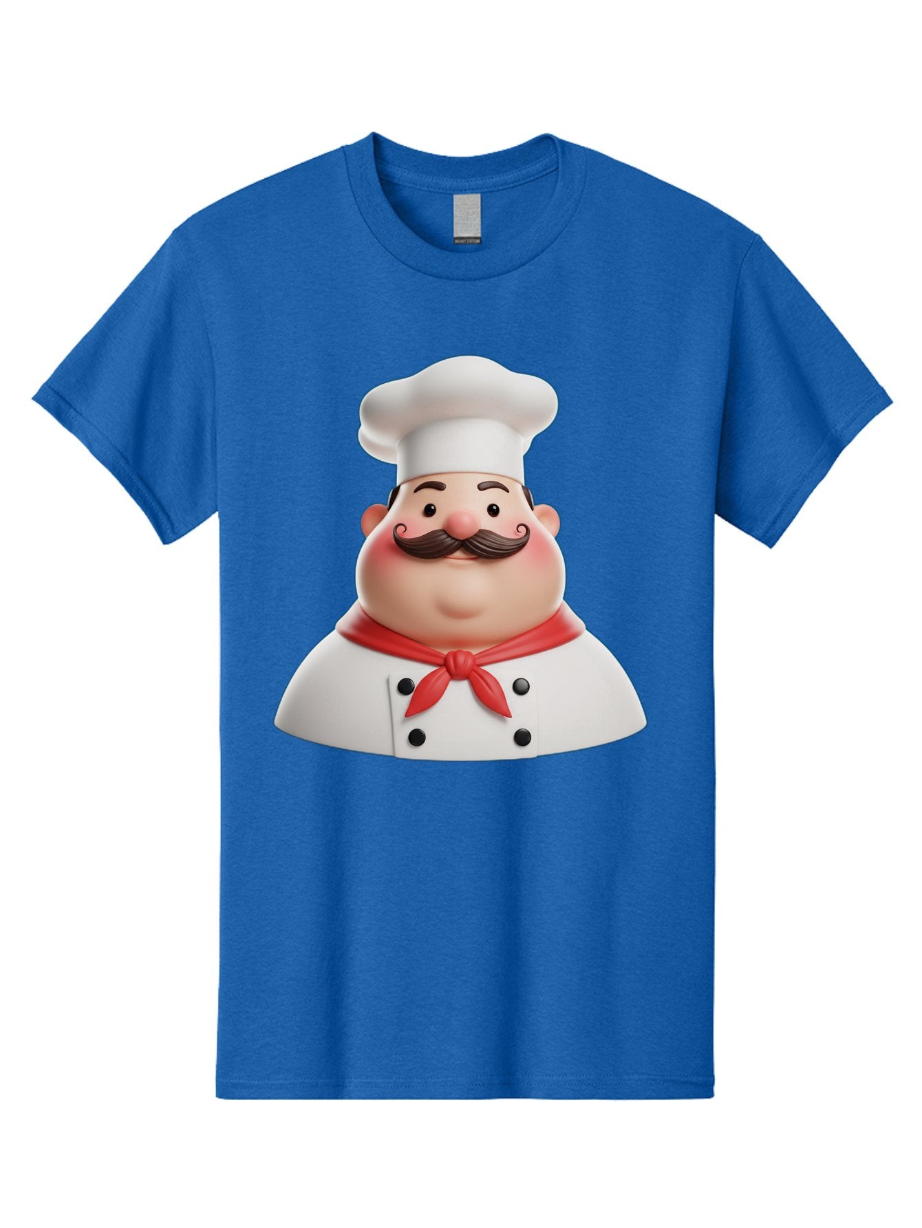 Chef-Character-2 Men'S Graphic Tee, 100% Cotton, Comfortable Casual Summer Wear, Machine Washable, Cartoon Chef, White Hat, Red Scarf, Mustache, Chef Character, Kitchen Staff, Cooking Illustration, Chef Illustration, Culinary Art, 3D Character Bac811 5