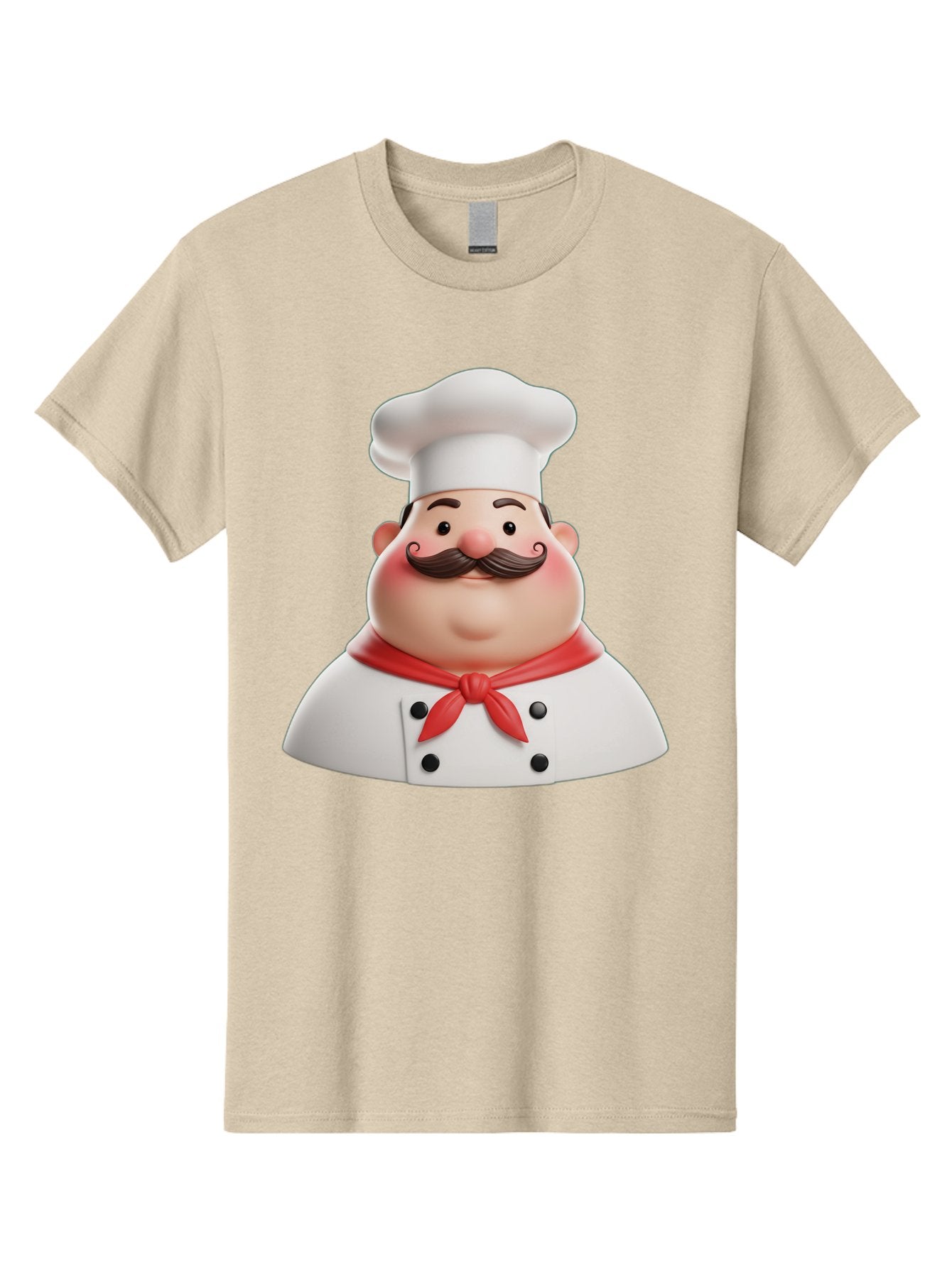 Chef-Character-2 Men'S Graphic Tee, 100% Cotton, Comfortable Casual Summer Wear, Machine Washable, Cartoon Chef, White Hat, Red Scarf, Mustache, Chef Character, Kitchen Staff, Cooking Illustration, Chef Illustration, Culinary Art, 3D Character Bac811