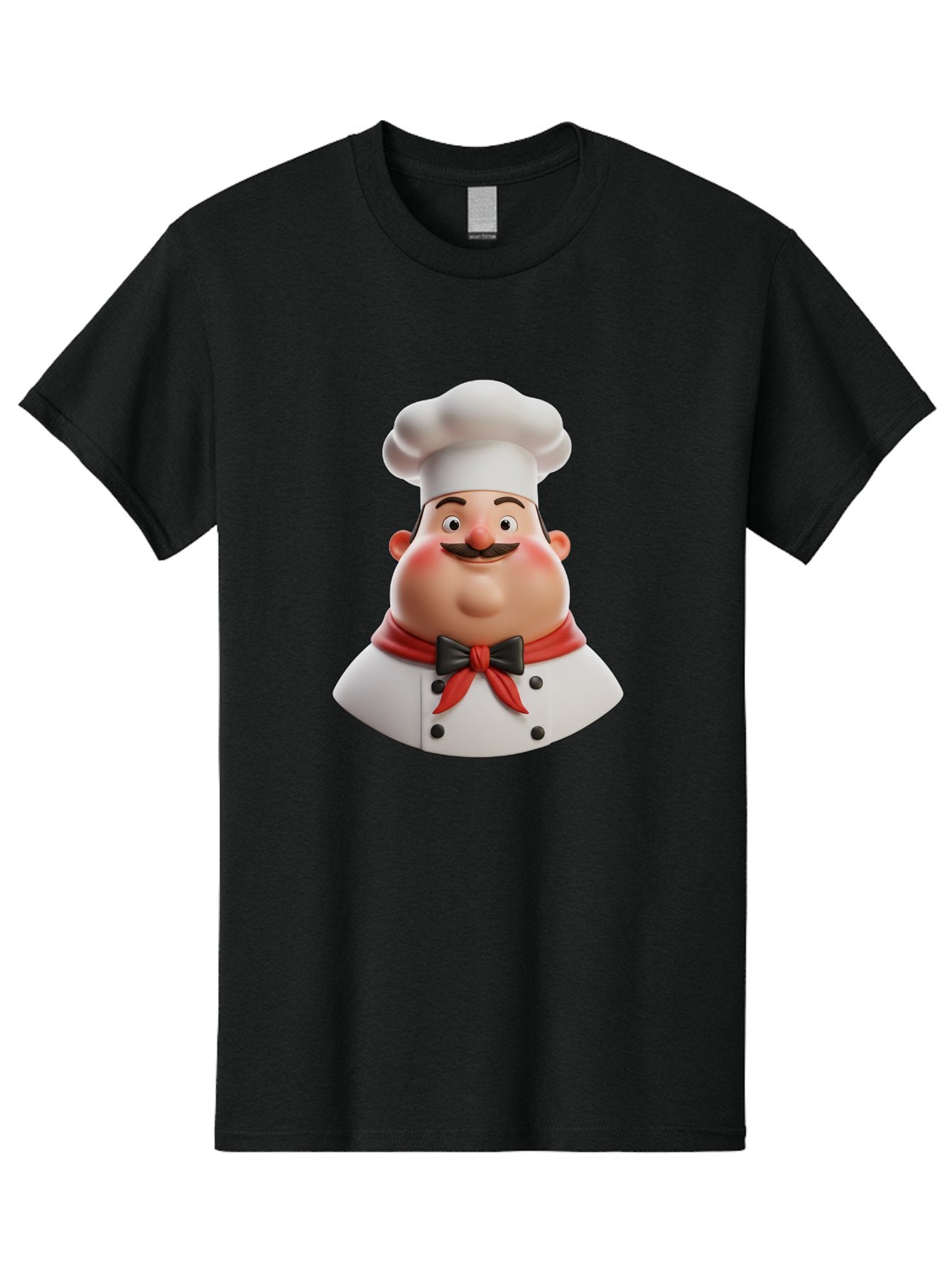 Chef-Character-3 Men'S Graphic Tee, 100% Cotton, Comfortable Casual Summer Wear, Machine Washable, Cartoon Chef, 3D Character, Chef Hat, Chef Coat, Red Scarf, Black Bow Tie, Mustache, Cooking, Culinary, Chef Illustration, Kitchen Character Bac812 6