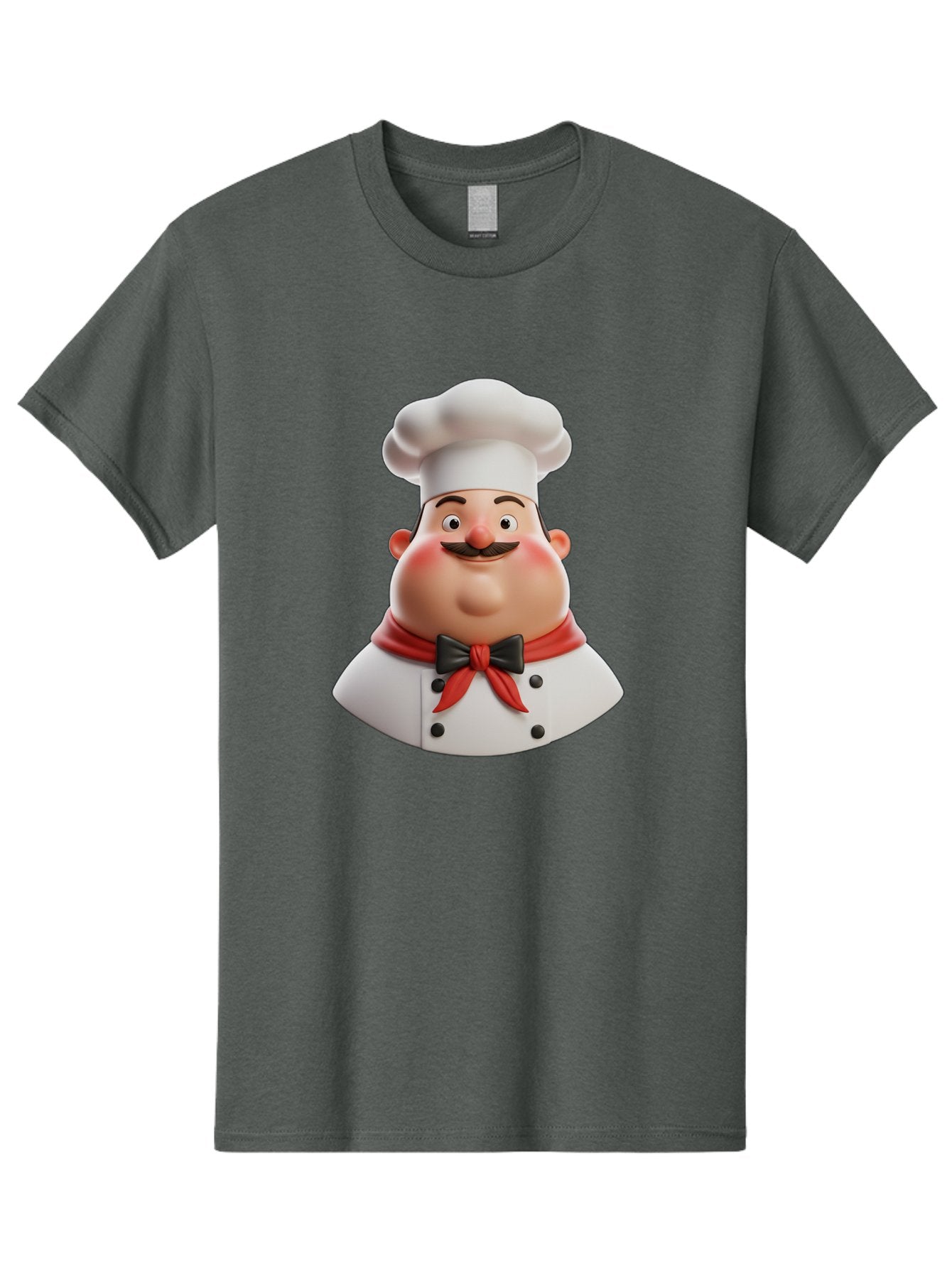 Chef-Character-3 Men'S Graphic Tee, 100% Cotton, Comfortable Casual Summer Wear, Machine Washable, Cartoon Chef, 3D Character, Chef Hat, Chef Coat, Red Scarf, Black Bow Tie, Mustache, Cooking, Culinary, Chef Illustration, Kitchen Character Bac812 3