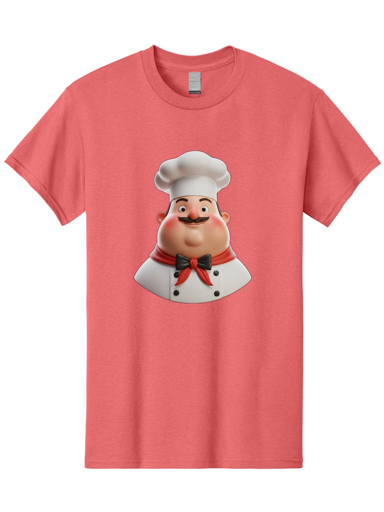 Chef-Character-3 Men'S Graphic Tee, 100% Cotton, Comfortable Casual Summer Wear, Machine Washable, Cartoon Chef, 3D Character, Chef Hat, Chef Coat, Red Scarf, Black Bow Tie, Mustache, Cooking, Culinary, Chef Illustration, Kitchen Character Bac812