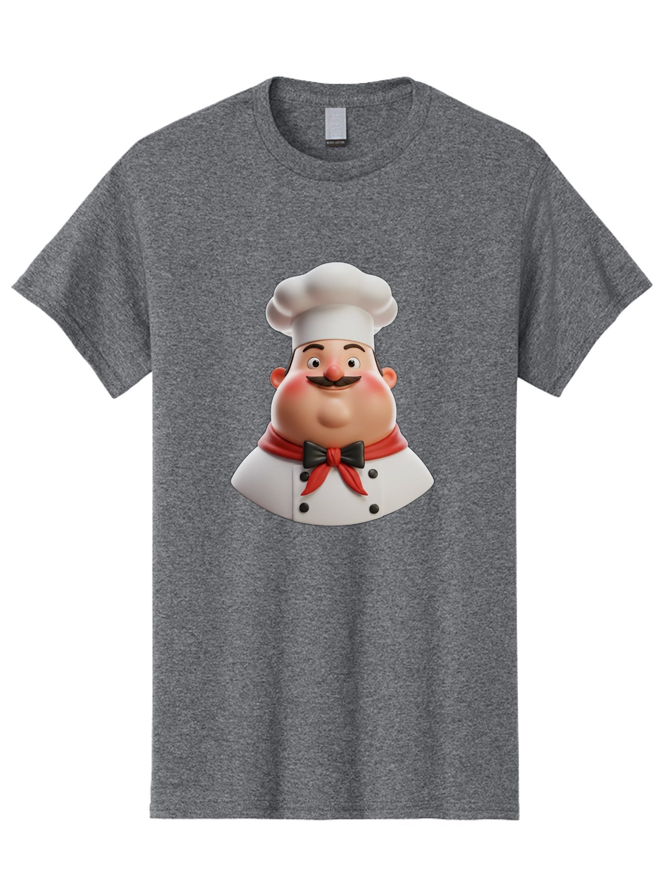 Chef-Character-3 Men'S Graphic Tee, 100% Cotton, Comfortable Casual Summer Wear, Machine Washable, Cartoon Chef, 3D Character, Chef Hat, Chef Coat, Red Scarf, Black Bow Tie, Mustache, Cooking, Culinary, Chef Illustration, Kitchen Character Bac812 4