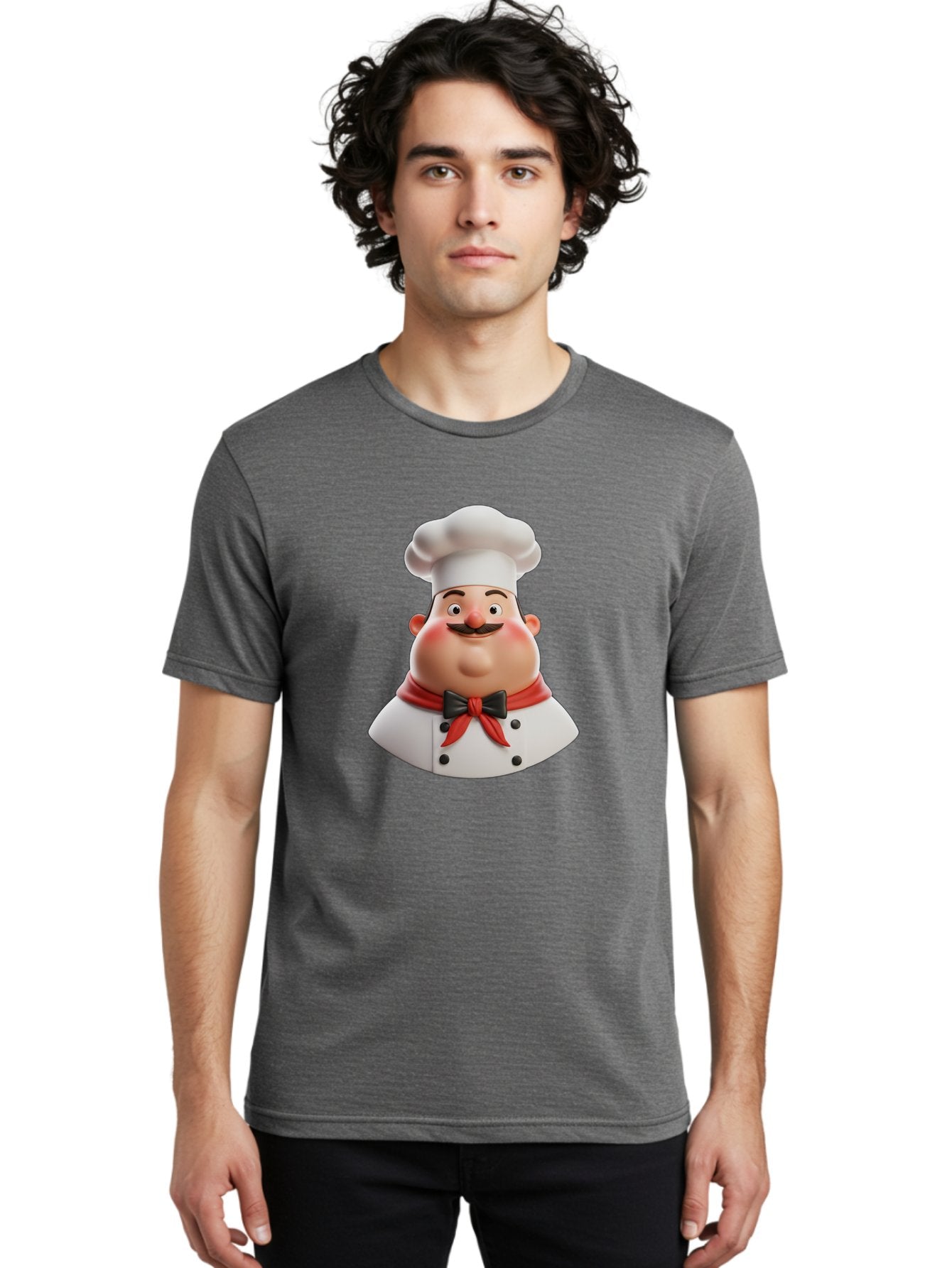 Chef-Character-3 Men'S Graphic Tee, 100% Cotton, Comfortable Casual Summer Wear, Machine Washable, Cartoon Chef, 3D Character, Chef Hat, Chef Coat, Red Scarf, Black Bow Tie, Mustache, Cooking, Culinary, Chef Illustration, Kitchen Character Bac812 18