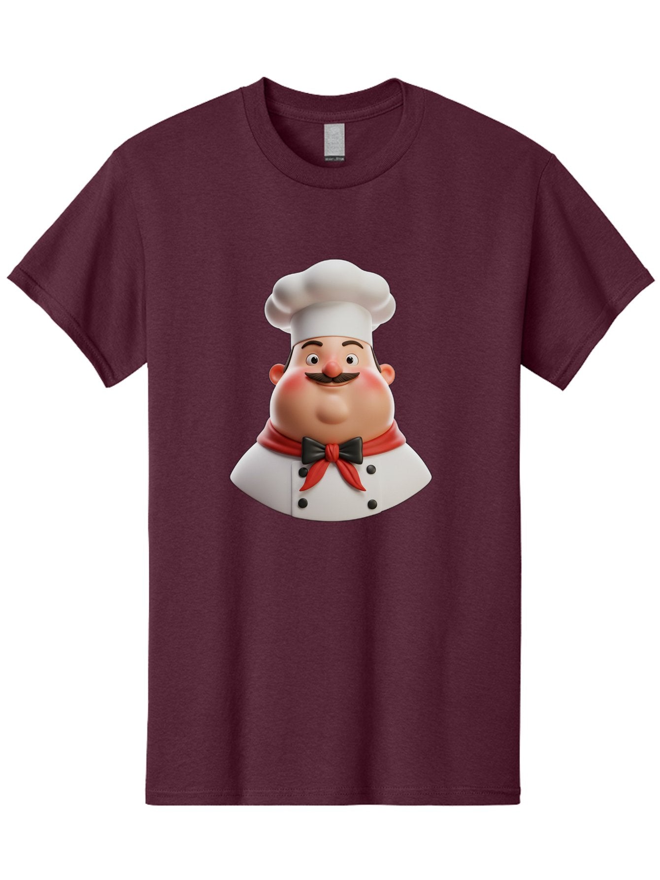 Chef-Character-3 Men'S Graphic Tee, 100% Cotton, Comfortable Casual Summer Wear, Machine Washable, Cartoon Chef, 3D Character, Chef Hat, Chef Coat, Red Scarf, Black Bow Tie, Mustache, Cooking, Culinary, Chef Illustration, Kitchen Character Bac812 13