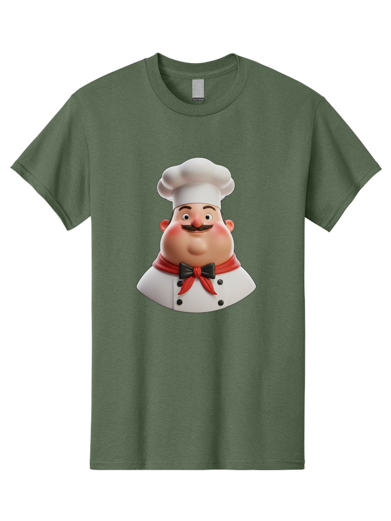 Chef-Character-3 Men'S Graphic Tee, 100% Cotton, Comfortable Casual Summer Wear, Machine Washable, Cartoon Chef, 3D Character, Chef Hat, Chef Coat, Red Scarf, Black Bow Tie, Mustache, Cooking, Culinary, Chef Illustration, Kitchen Character Bac812 5