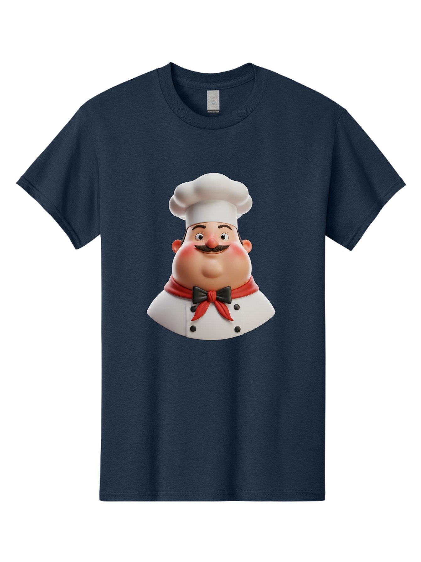 Chef-Character-3 Men'S Graphic Tee, 100% Cotton, Comfortable Casual Summer Wear, Machine Washable, Cartoon Chef, 3D Character, Chef Hat, Chef Coat, Red Scarf, Black Bow Tie, Mustache, Cooking, Culinary, Chef Illustration, Kitchen Character Bac812