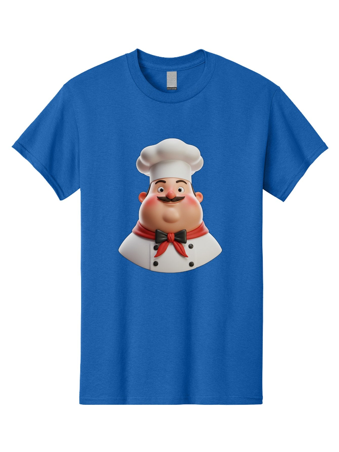 Chef-Character-3 Men'S Graphic Tee, 100% Cotton, Comfortable Casual Summer Wear, Machine Washable, Cartoon Chef, 3D Character, Chef Hat, Chef Coat, Red Scarf, Black Bow Tie, Mustache, Cooking, Culinary, Chef Illustration, Kitchen Character Bac812 12