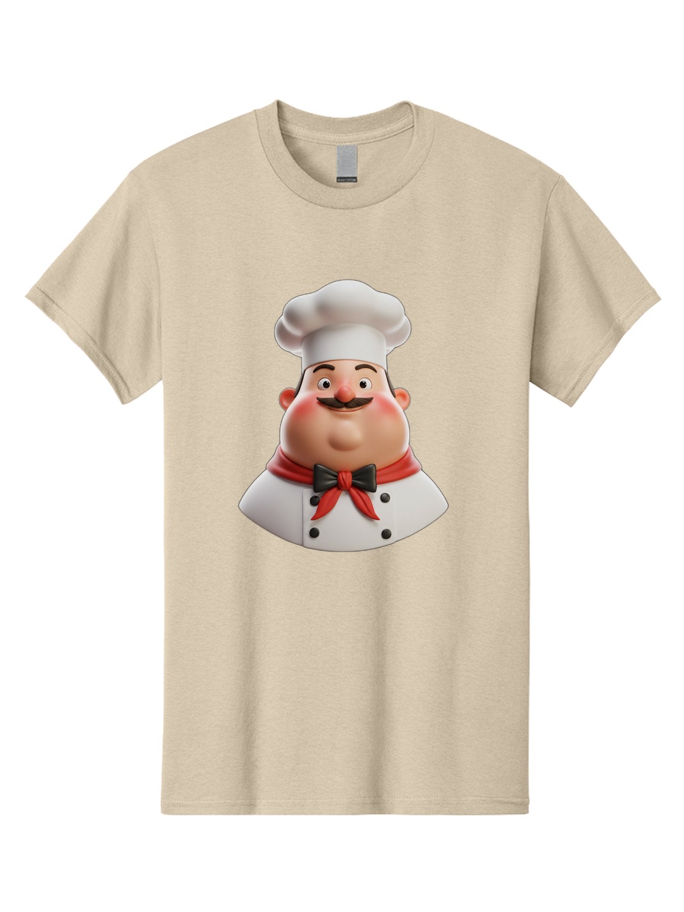 Chef-Character-3 Men'S Graphic Tee, 100% Cotton, Comfortable Casual Summer Wear, Machine Washable, Cartoon Chef, 3D Character, Chef Hat, Chef Coat, Red Scarf, Black Bow Tie, Mustache, Cooking, Culinary, Chef Illustration, Kitchen Character Bac812 14
