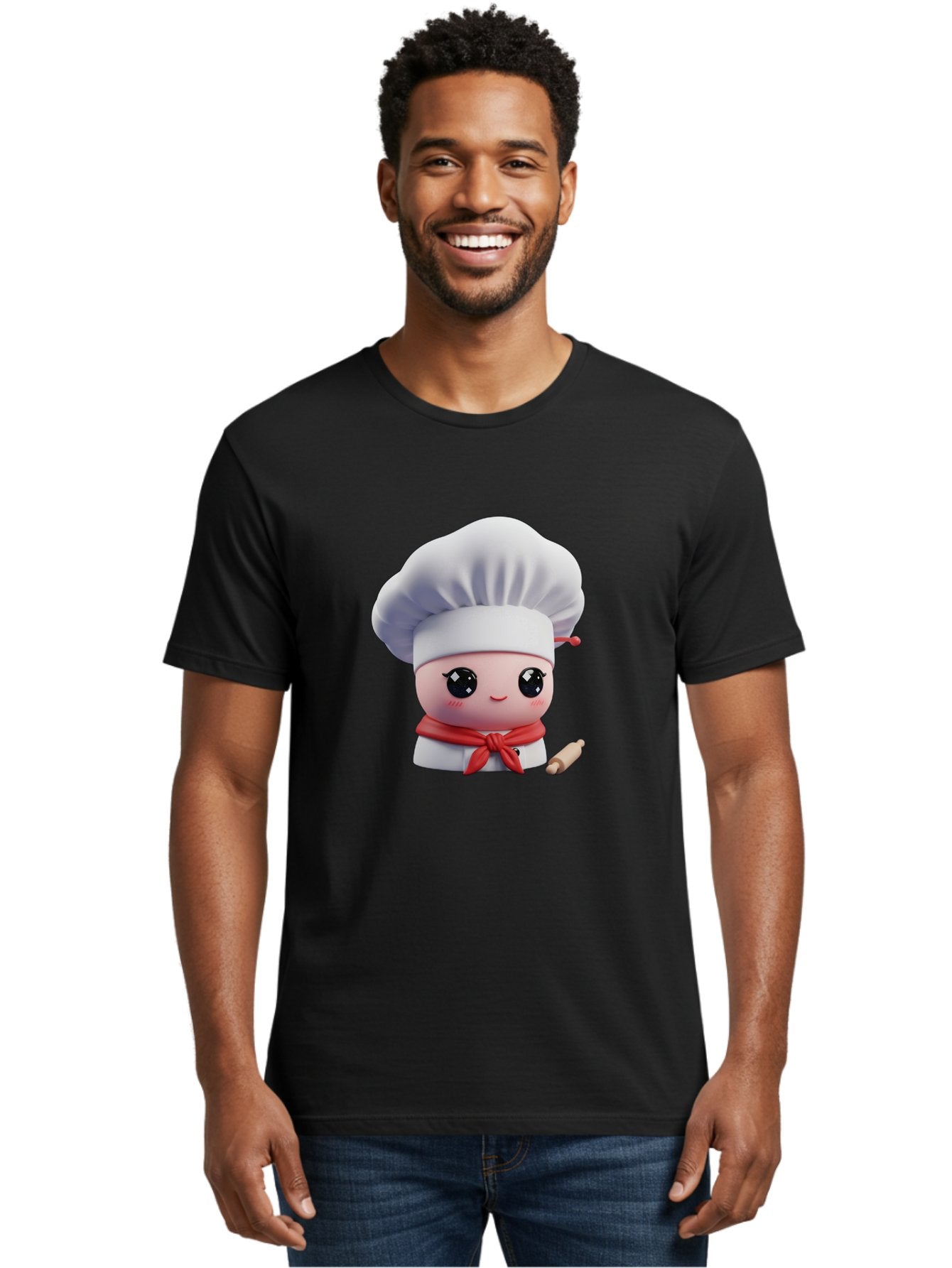 Chef-Character-4 Men'S Graphic Tee, 100% Cotton, Comfortable Casual Summer Wear, Machine Washable, Cartoon Chef Character, Cute Chef Illustration, Chef Hat, Red Scarf, White Uniform, Cooking Utensils, Kitchen Theme, Adorable Chef, Pastry Chef, Bac813 30