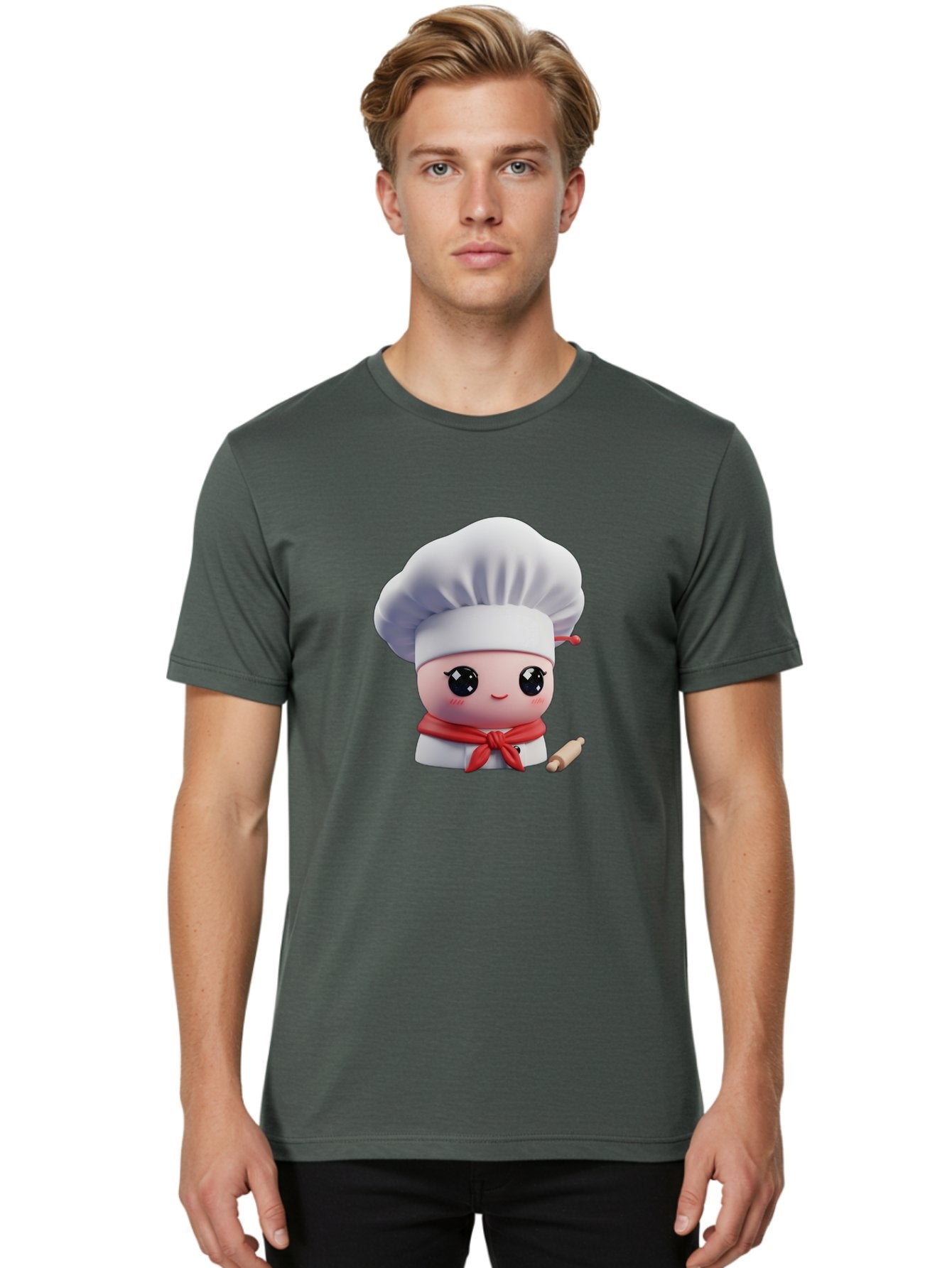 Chef-Character-4 Men'S Graphic Tee, 100% Cotton, Comfortable Casual Summer Wear, Machine Washable, Cartoon Chef Character, Cute Chef Illustration, Chef Hat, Red Scarf, White Uniform, Cooking Utensils, Kitchen Theme, Adorable Chef, Pastry Chef, Bac813 29