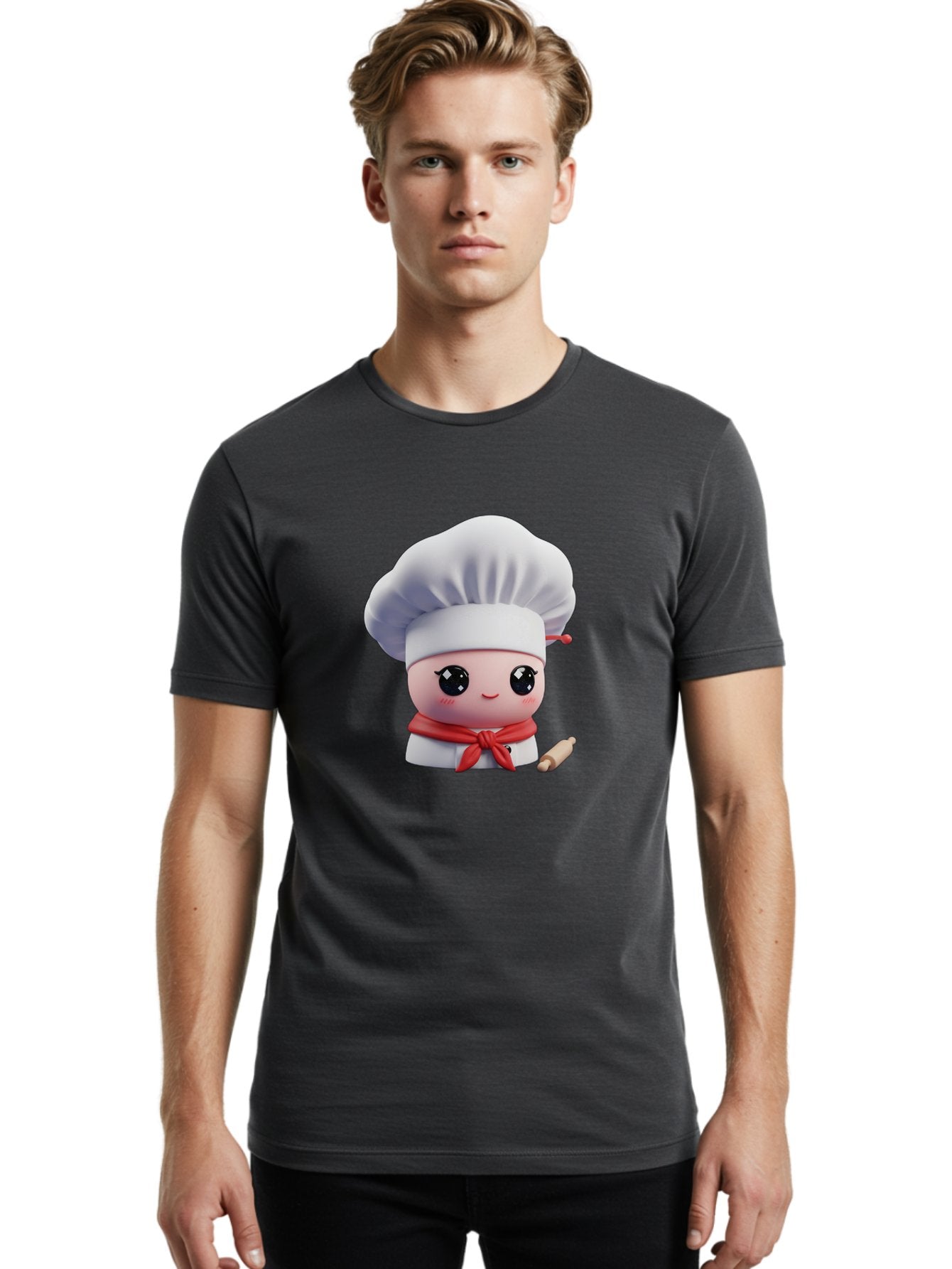 Chef-Character-4 Men'S Graphic Tee, 100% Cotton, Comfortable Casual Summer Wear, Machine Washable, Cartoon Chef Character, Cute Chef Illustration, Chef Hat, Red Scarf, White Uniform, Cooking Utensils, Kitchen Theme, Adorable Chef, Pastry Chef, Bac813 21
